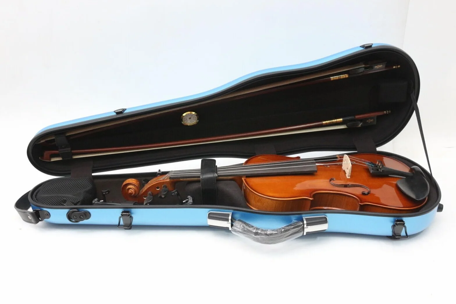 Estuche para violín de tamaño completo 4/4, caja de fibra de carbono, ligera y colorida con correa fuerte, bolsa azul (36 MN)