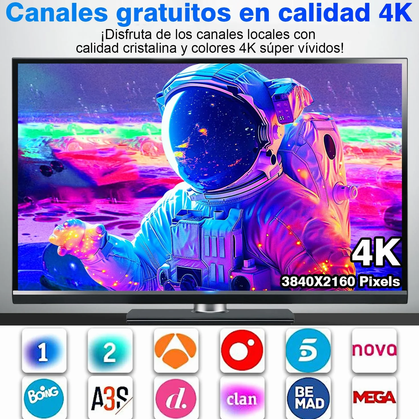 Antena TV Interior HD Potente para Smart TV – Antena TDT Digital Omnidireccional 360°, Base Magnética, DVB-T2/DVB-T, 4K/1080P