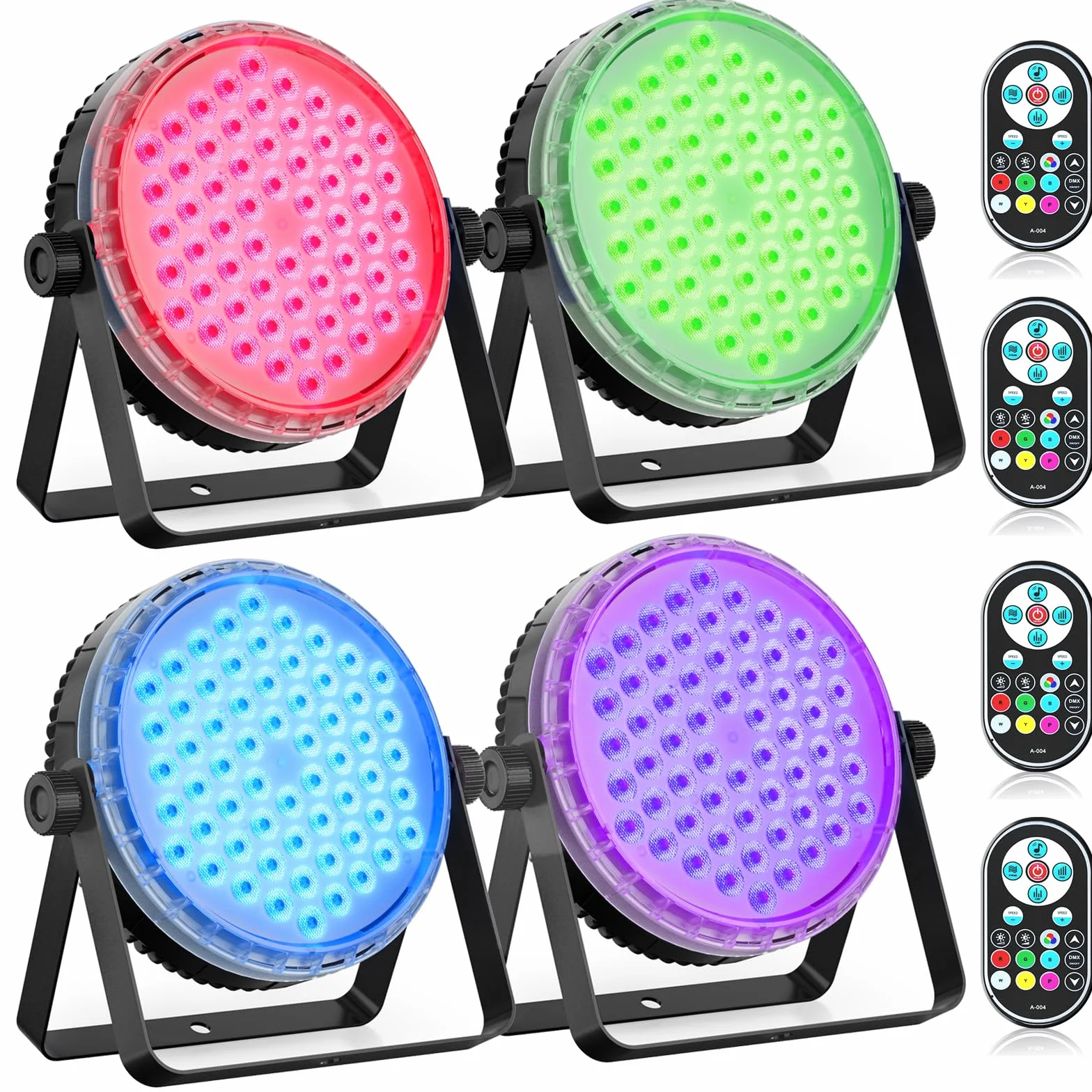 Juego de 4 focos LED Par de 120 W, 60 ledes, con mando a distancia, RGBW 4 en 1, 8CH/DMX512, LED Luces de escenario Foco de discoteca Luz de fiesta para bodas, bares, clubes, decoración