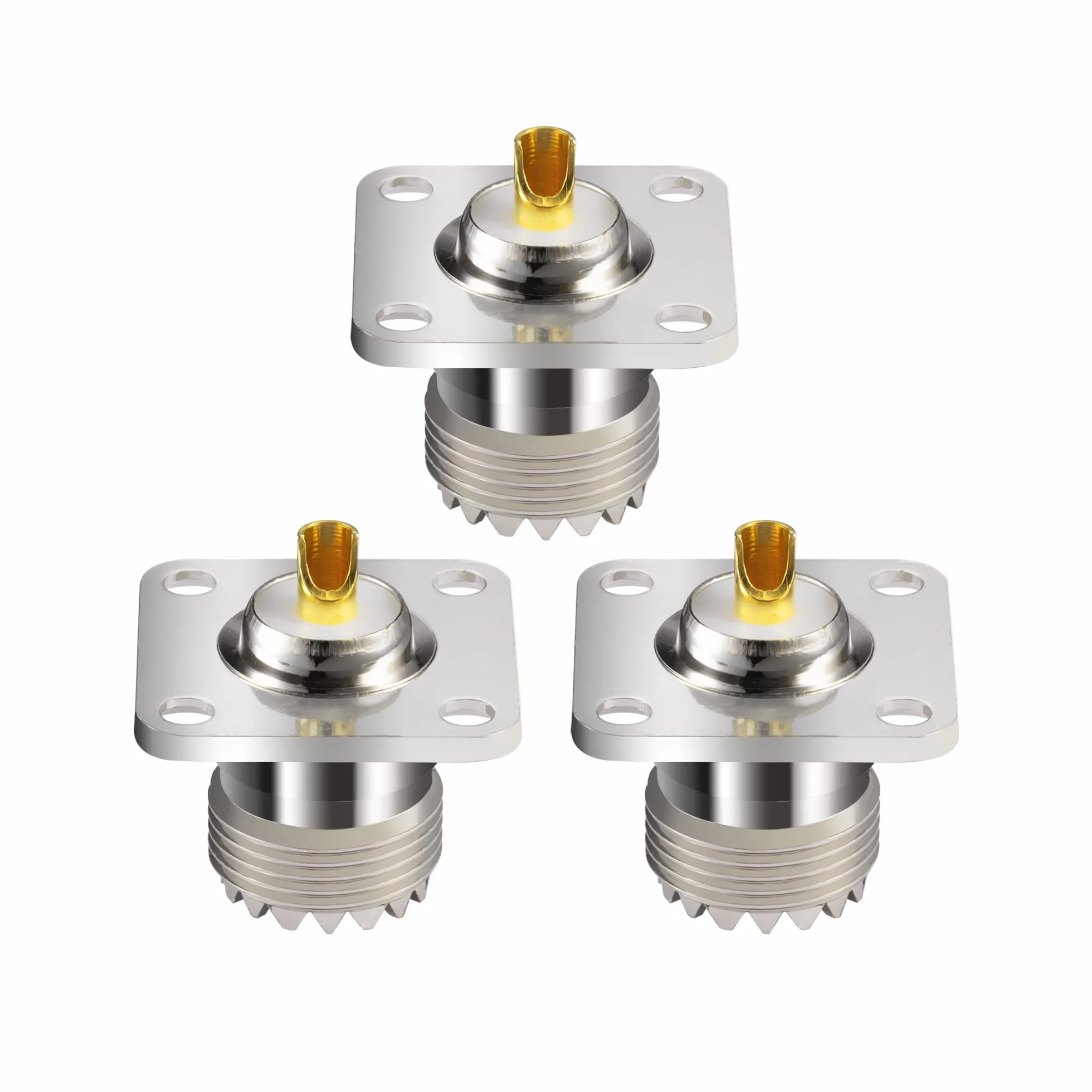 Vecys 3PCS SO239 Conectores Mamparo UHF Hembra SO-239 Conector Montaje en Chasis UHF Hembra de 4 Orificios Panel Montaje en Chasis Brida Copa de Soldadura Conector Recto