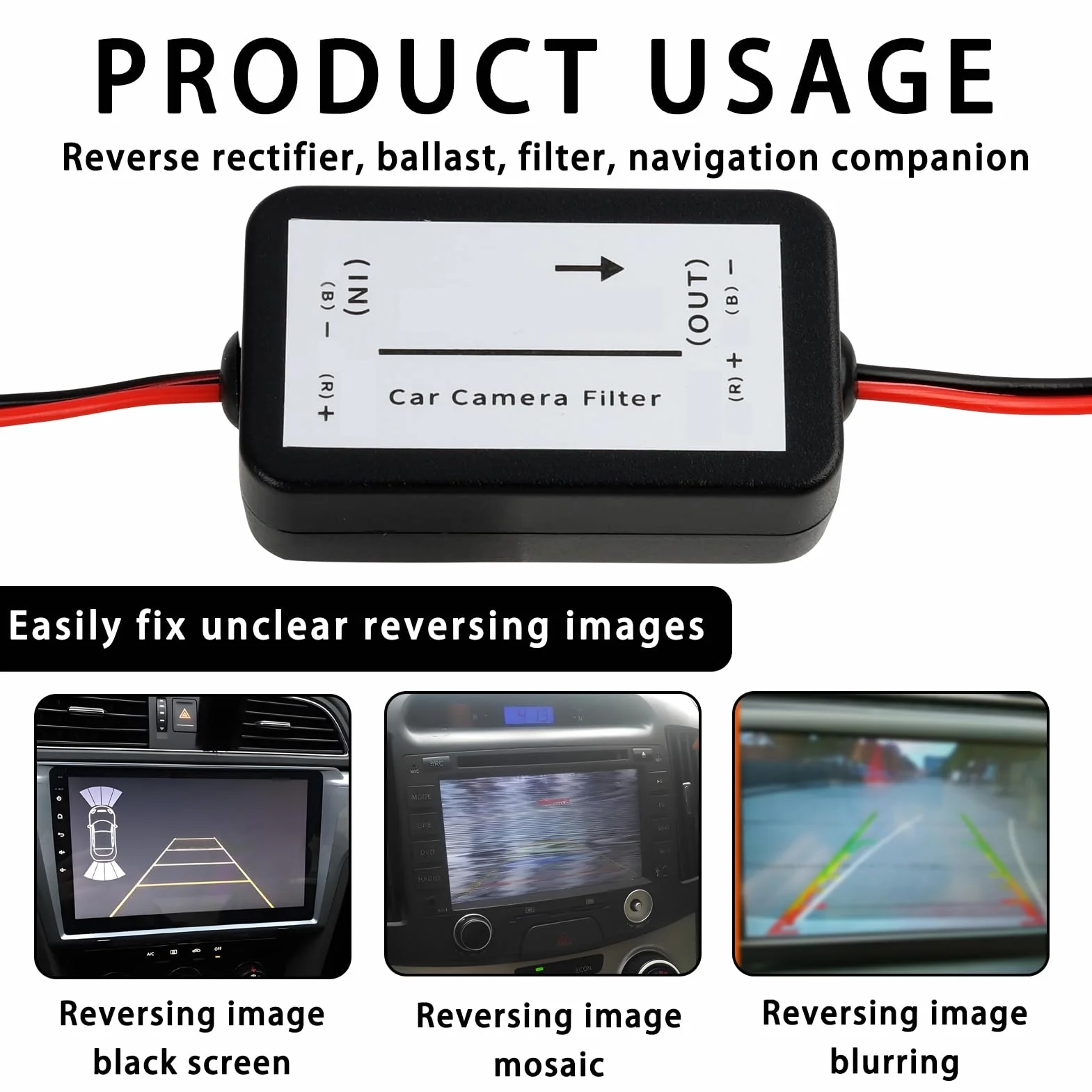 2 filtros para cámara de visión trasera, filtro de 12 V, relé de potencia CC, condensador de cámara de marcha atrás, filtro de señal de 12 V CC para sistemas de cámara de visión trasera, adecuado para
