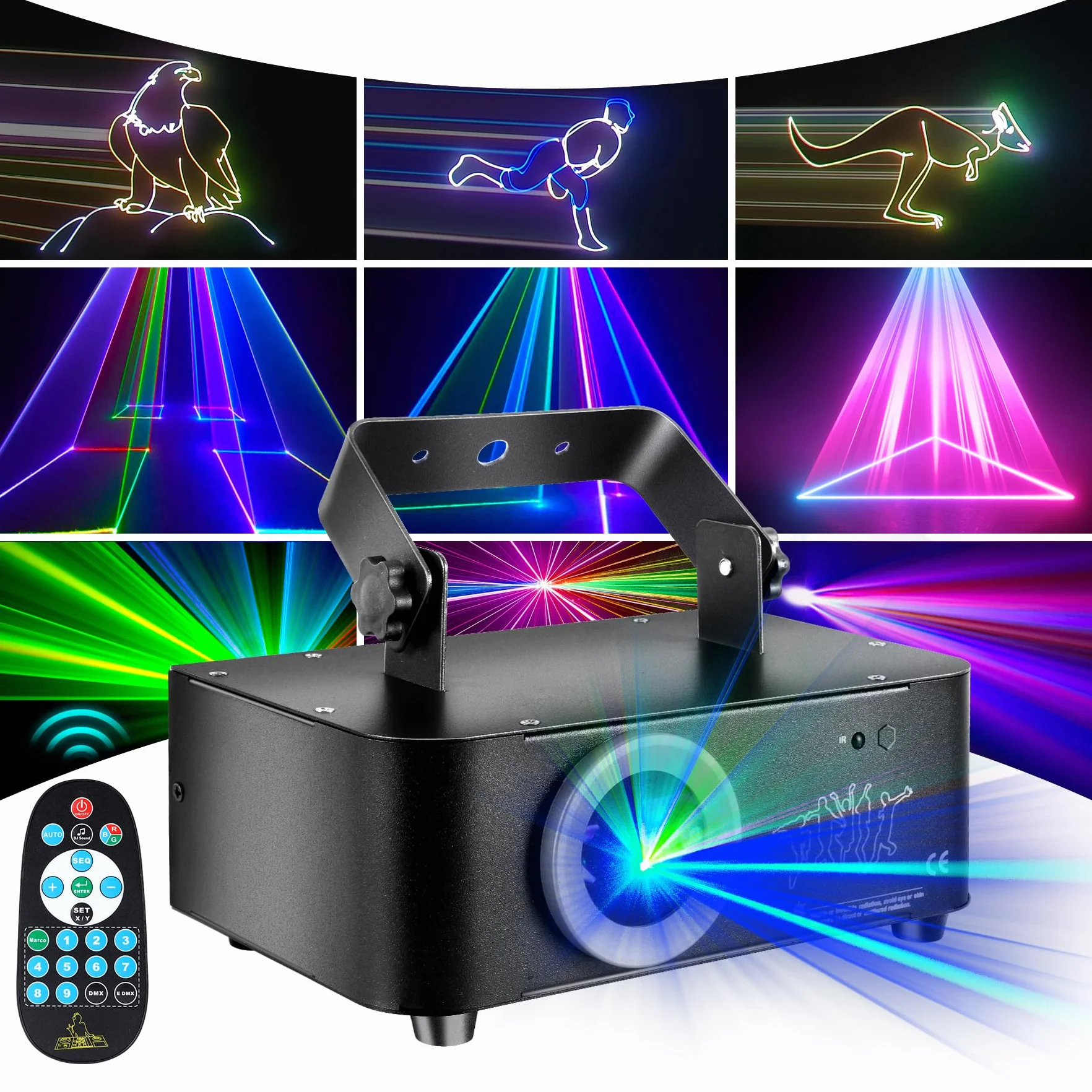 3D Animación Luces Discoteca, DJ RGB Luces Discoteca, DMX Sonido Activado Luces De Fiesta, Luces con Mando a Distancia, Luz Estroboscópica con Control Remoto para Fiesta Party Boda Escenario