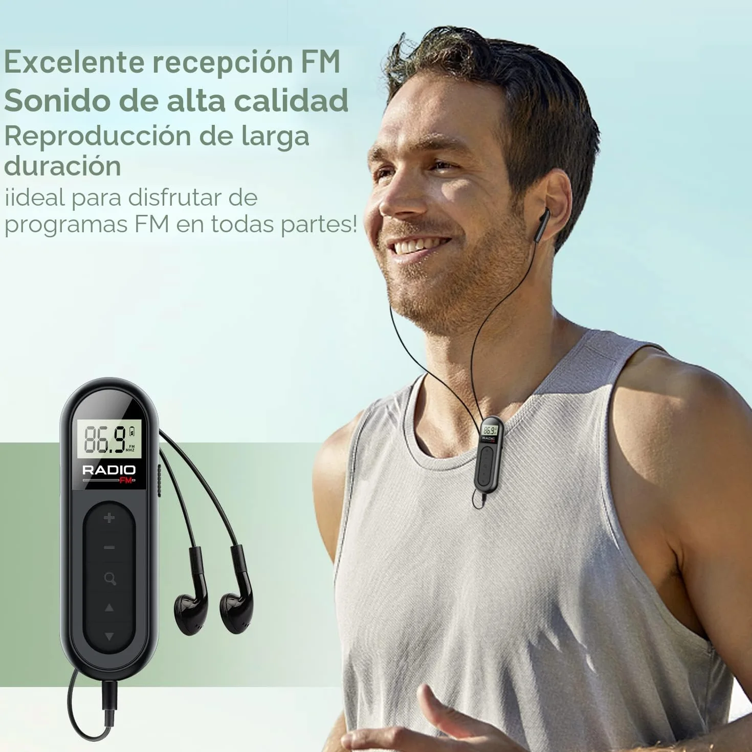 Radio FM Portátil, Radio Digital de Bolsillo a Transistor Recargable con Excelente Recepción, Clip para Cinturón, Auriculares para Footing y Caminata