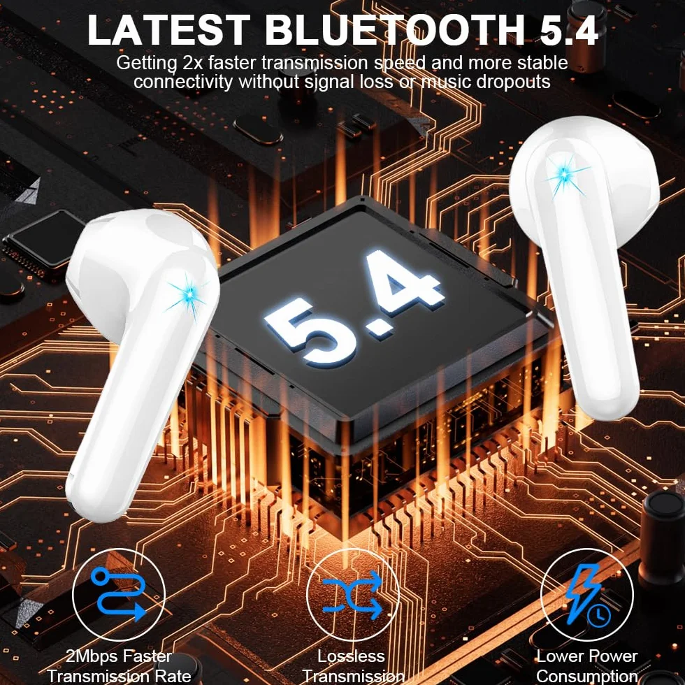 Auriculares Inalambricos, Auriculares Bluetooth 5.4 HiFi Estéreo, 50H Cascos Inalambricos Bluetooth con 4 HD Mic,New Audifonos Inalambricos Cancelacion de Ruido ENC/Pantalla LED/IP7 Impermeable/USB-C