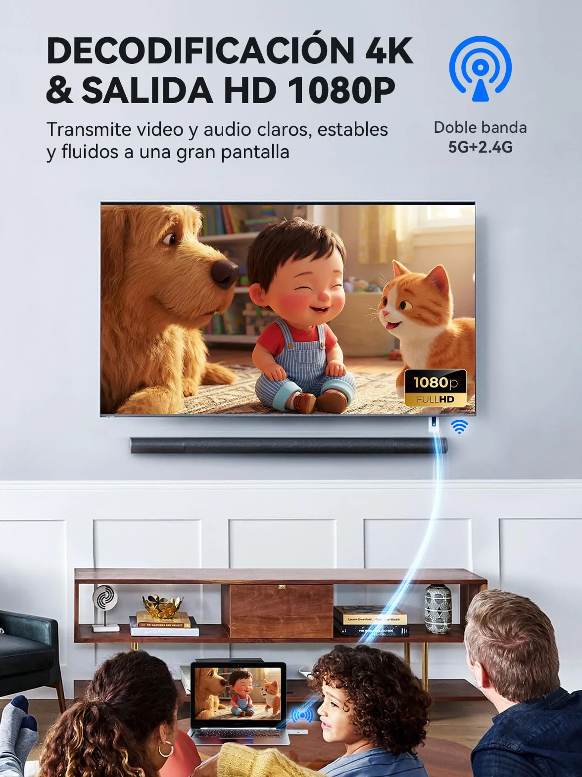 Moman Transmisor HDMI Inalámbrico 4K 2.4G/5G 196FT con Pantalla LED