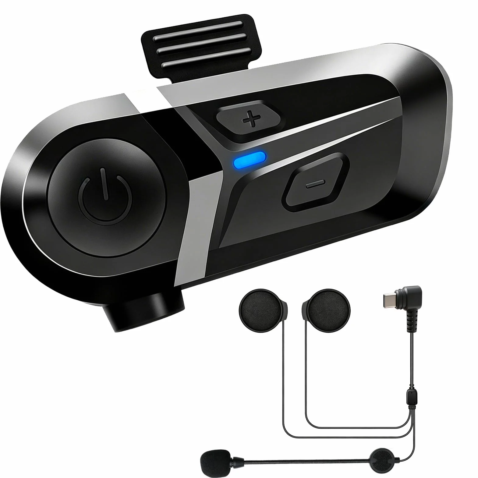 Auriculares Casco Moto Bluetooth 5.3 con Cancelación de Ruido, Intercomunicador Casco Moto Impermeable IP67, Manos Libres Moto con Asistente de Voz y Altavoces HiFi 40mm para Música y GPS