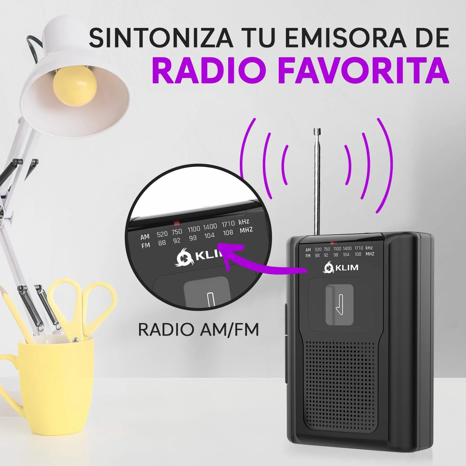 KLIM K8 Reproductor Cassette Auriculares Fusion Radio AM/FM Micrófono Altavoz Integrados
