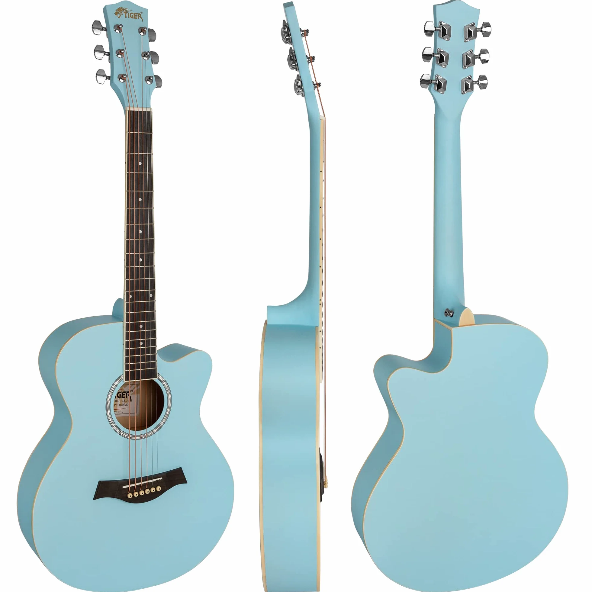 TIGER ACG1-LBL-SM Acoustic Steel String Guitar - Matte Baby Blue - Full Size Small Body Parlour Guitar for Ages 12+ Now Including 6 Months Free Lessons