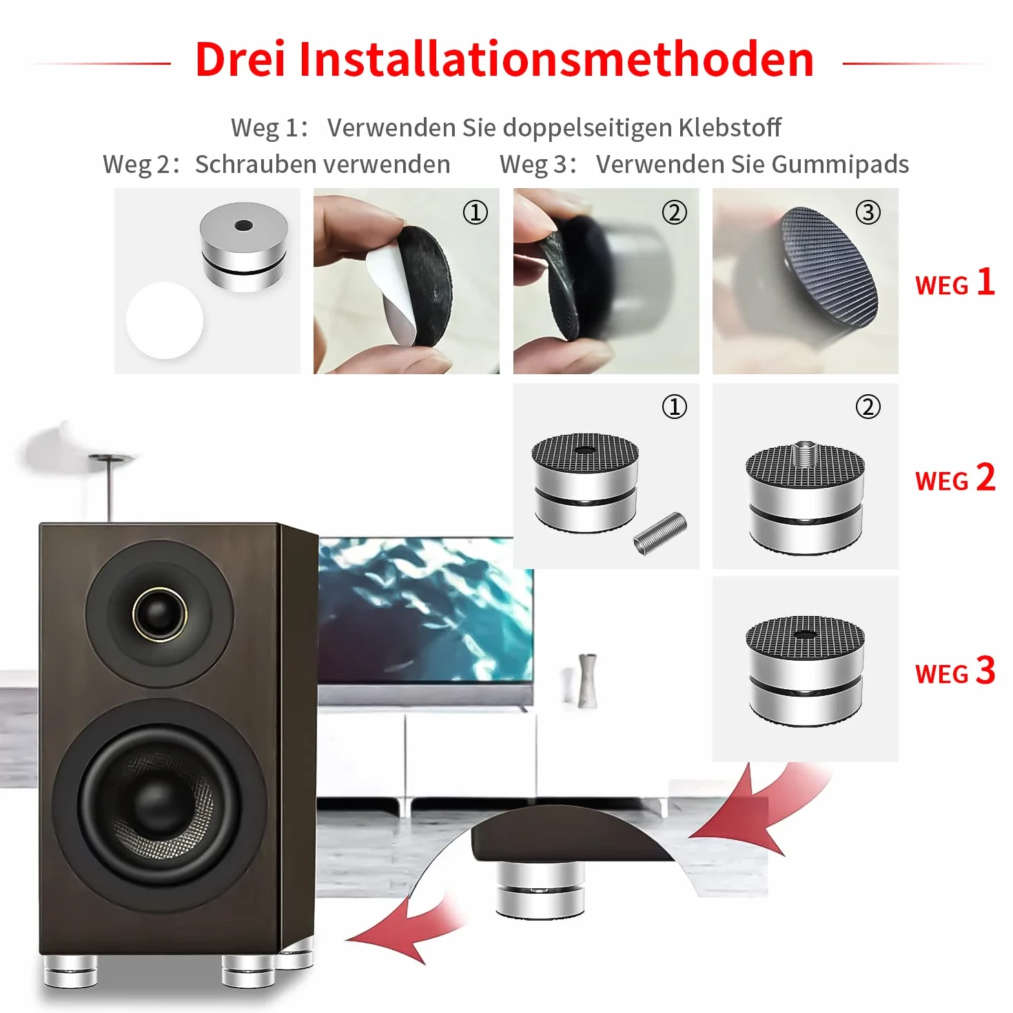 Tertullus Juego de 4 patas para altavoces de aluminio amortiguador de vibración plateado