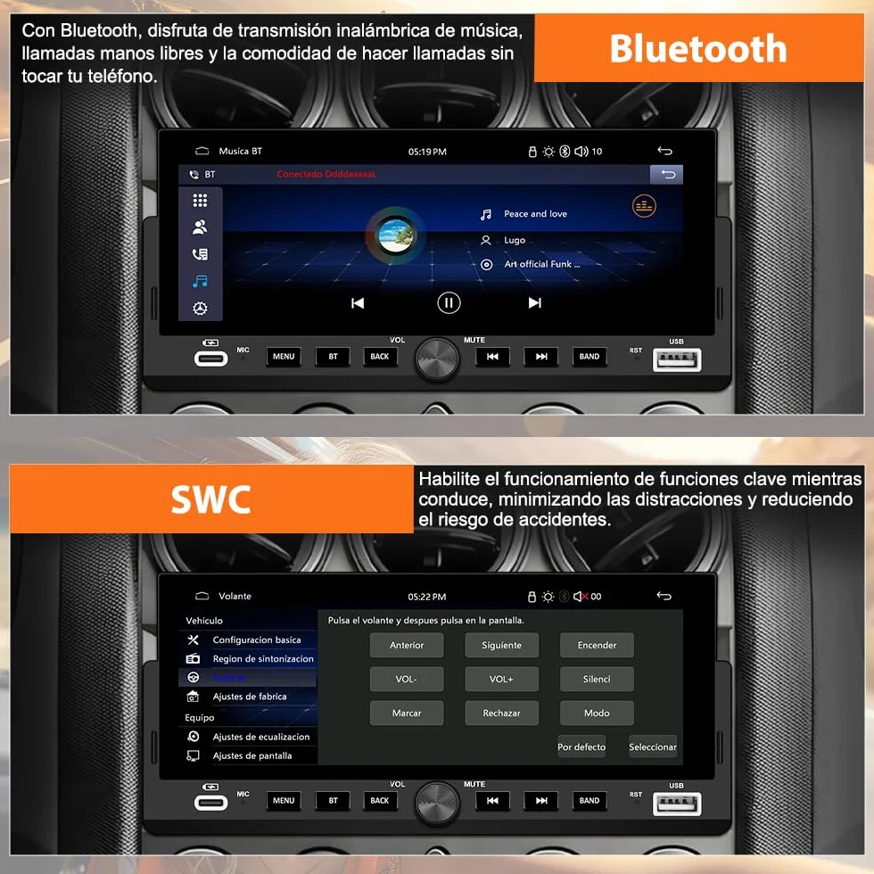 AWESAFE 6.86 Pulgadas 1 DIN Radio Coche Universal con Pantalla Táctil, con CarPlay/AndroidAuto/Admite Carga Type-C/USB/Micrófono/FM/EQ/WiFi/GPS/Bluetooth/USB/SWC y Cámara Trasera