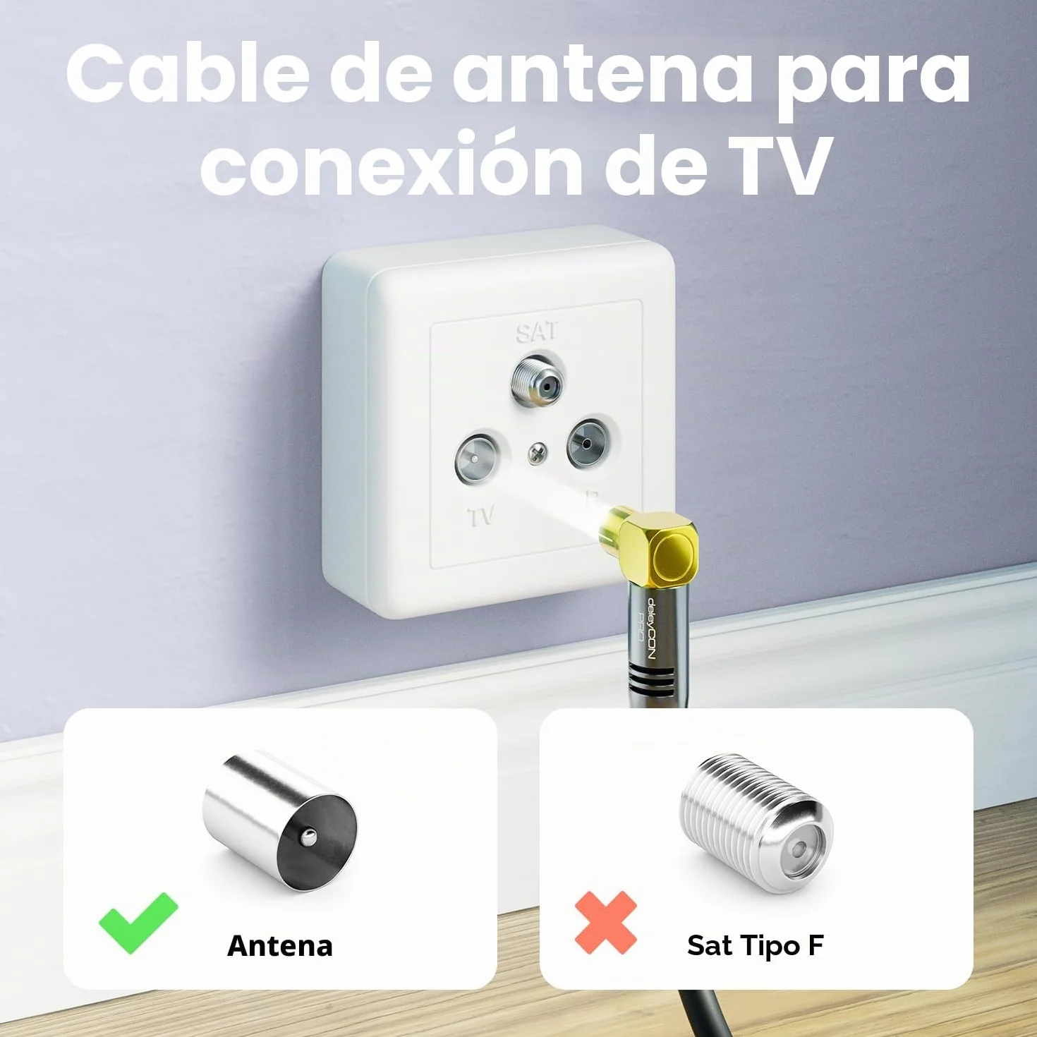 deleyCON 1,5m Cable de Antena TV 4K - 4K Ultra HD Full HD HDTV - 2x Acodado - Cable Coaxial - Conector IEC (90°) a Toma IEC (90°) - Conectores Metálicos - Negro