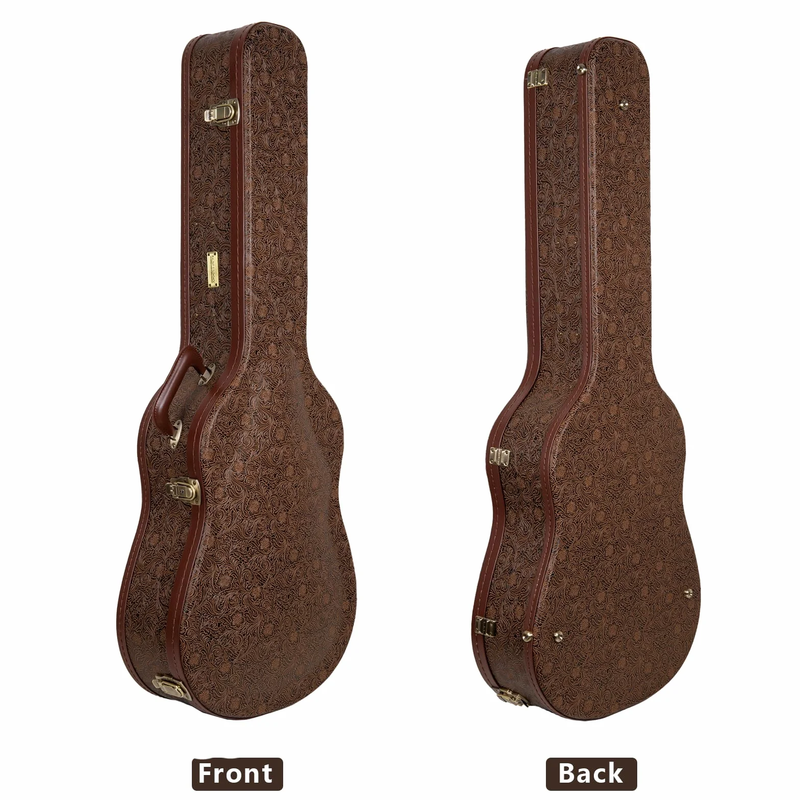 Crossrock Designer Series - Funda universal de madera para guitarra clásica 4/4, cerradura de seguridad, patas de metal, espacio de almacenamiento, marrón flor (CRW530CBQ), Marrón flor, 4/4 Classical,