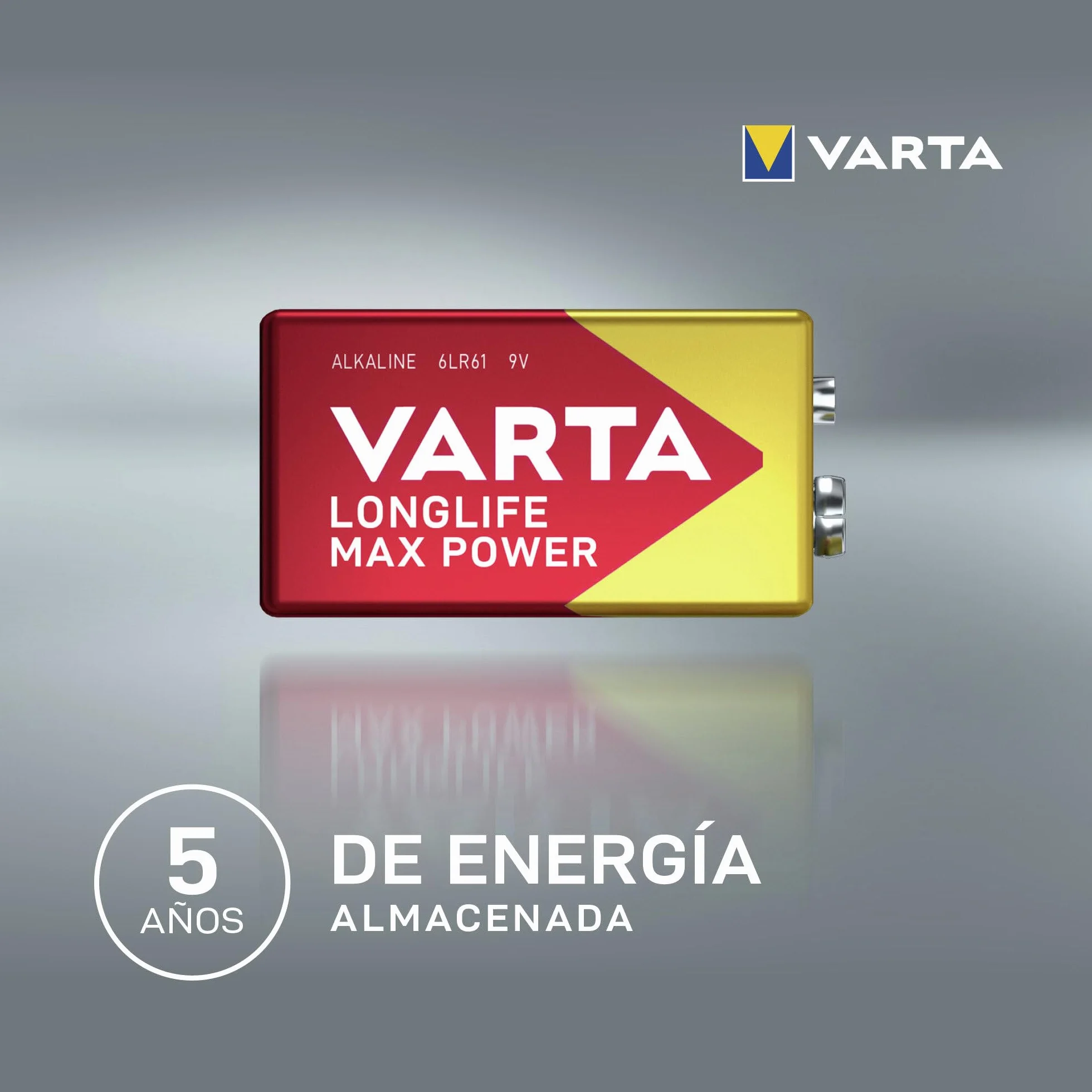 VARTA Pilas de 9V, paquete de 1, Longlife Max Power, Alcalina, para detectores de incendios, detectores de humo, micrófonos