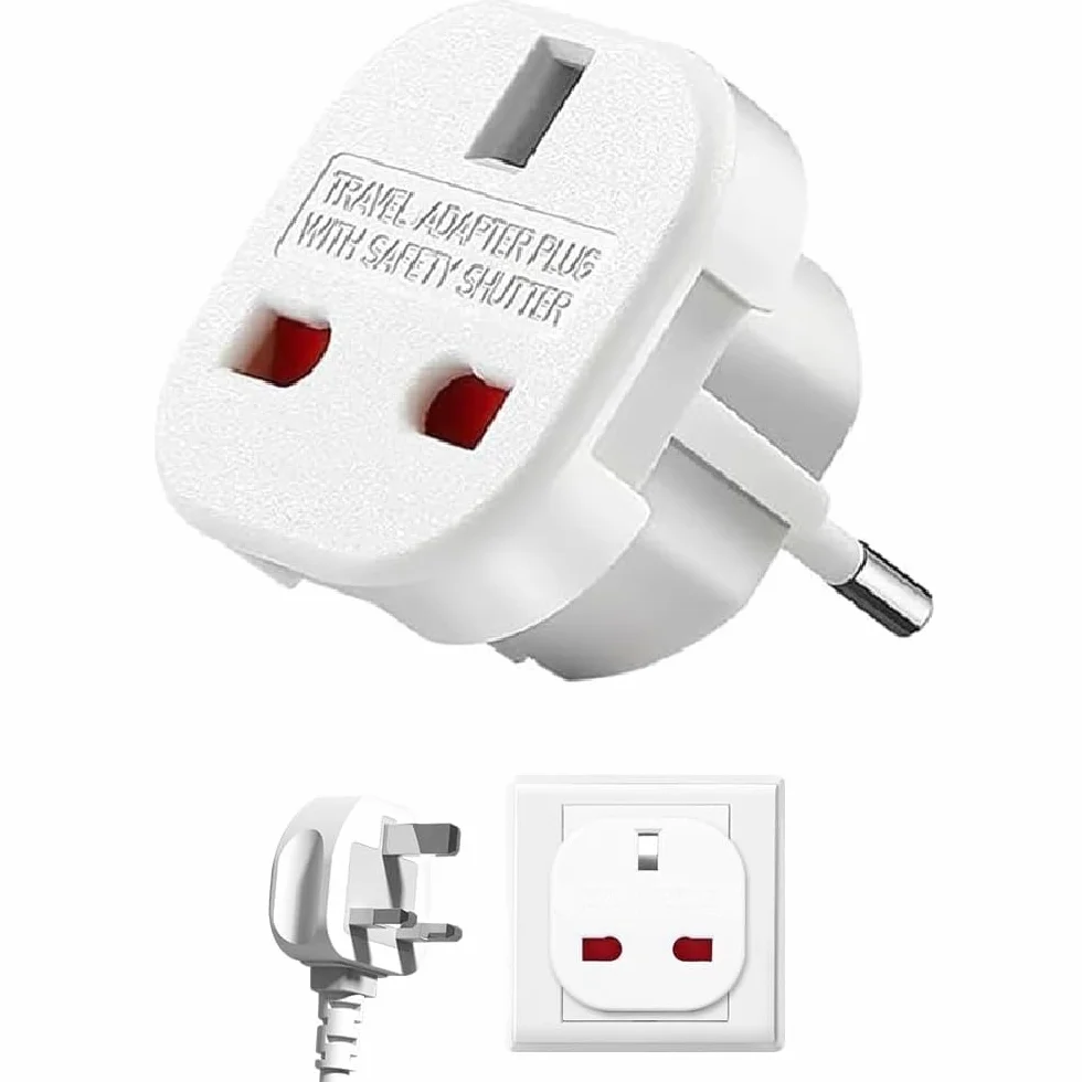 TECHZOCO Adaptador Enchufe UK a Europeo, Adaptador de Enchufe De UK a Enchufe Europeo, Adaptador Enchufe Viaje Reino Unido, Adaptador Tipo G, Adaptador Universal Viaje, 220-240 V, 1 Unidad, Blanco