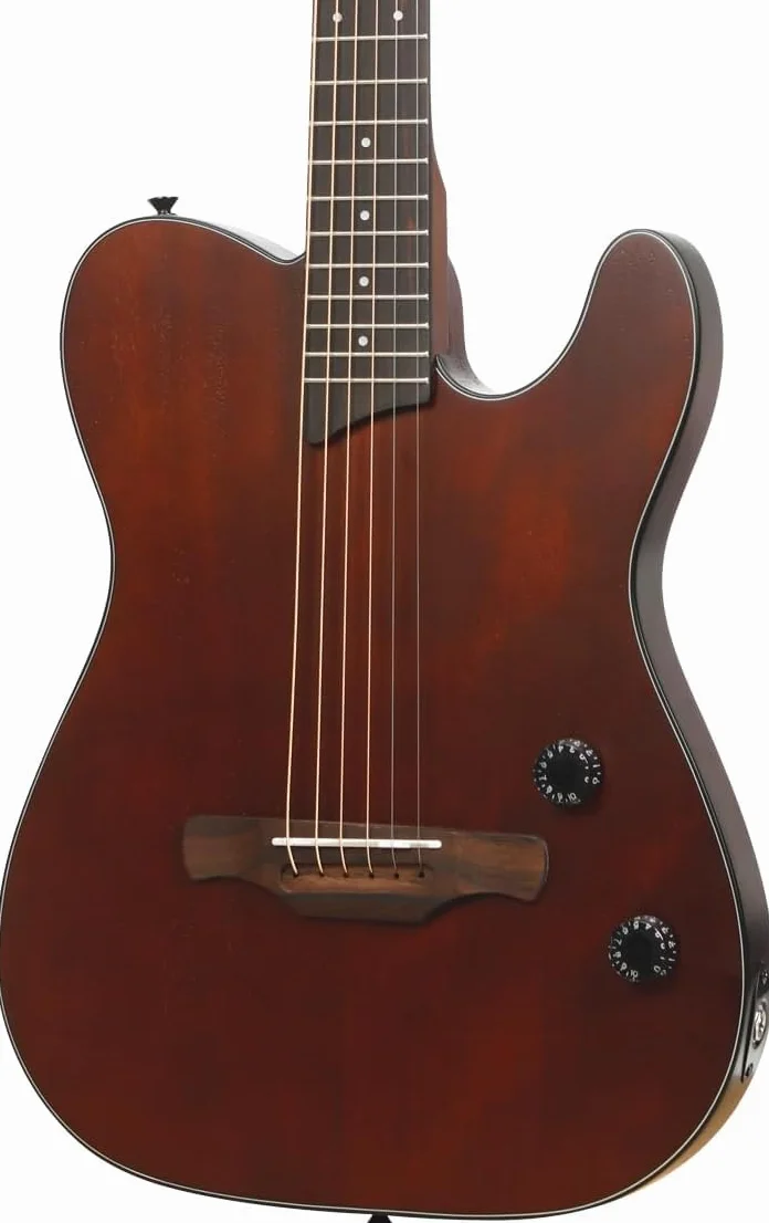 Guitarra acústica silenciosa con pastillas integradas portátil, eléctrica y acústica guitarra clásica para músico viajero y principiante incluye: funda, correa, cuerdas de acero, cable y púas (Marrón)