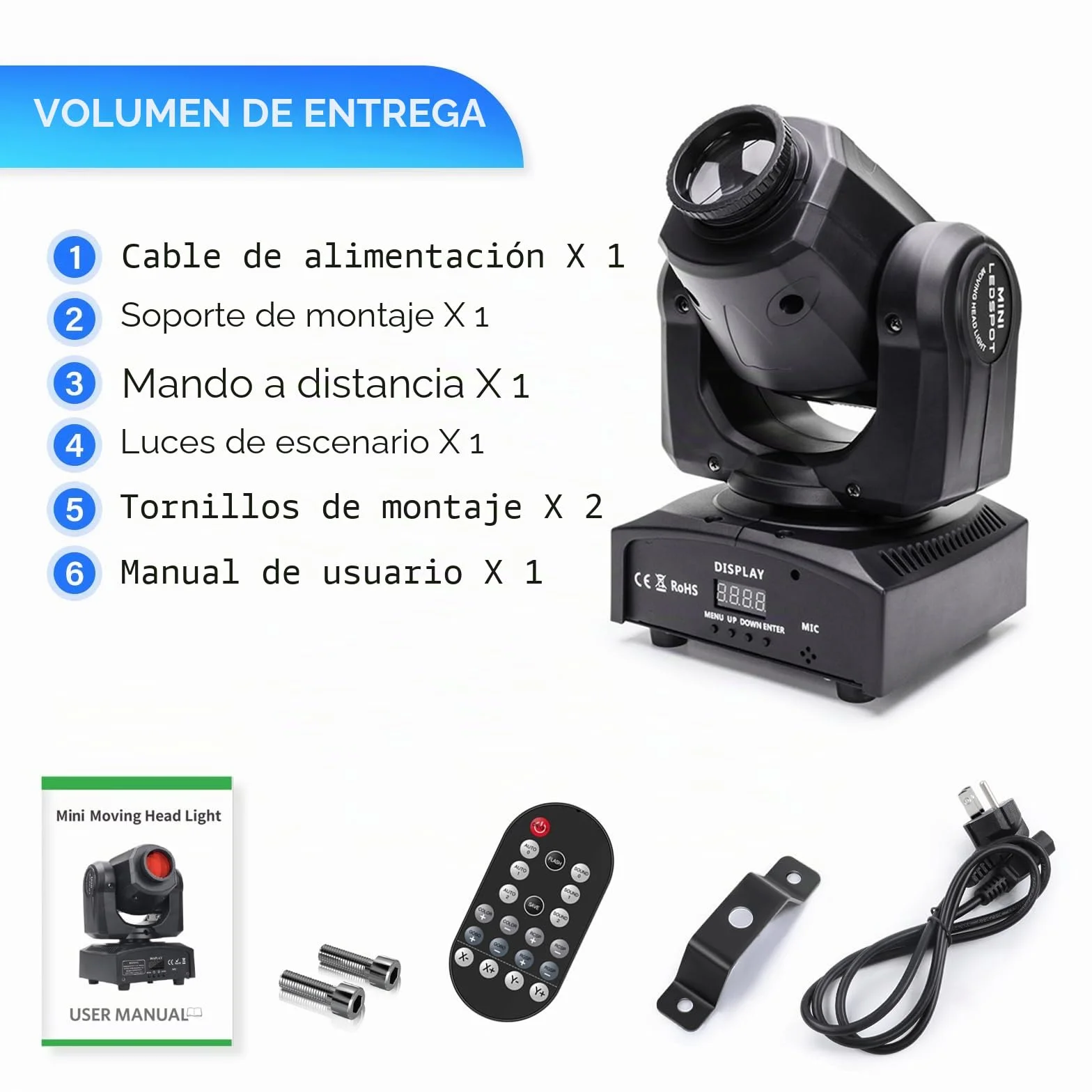 Lyre Led, UKing 50W Cabeza Móvil con Control Remoto DMX 512 Iluminación Disco DJ Luz 8 Gobos 8 Colores Sono/Auto/Master Slave/Estroboscopio para DJ Fiesta KTV Bar Club