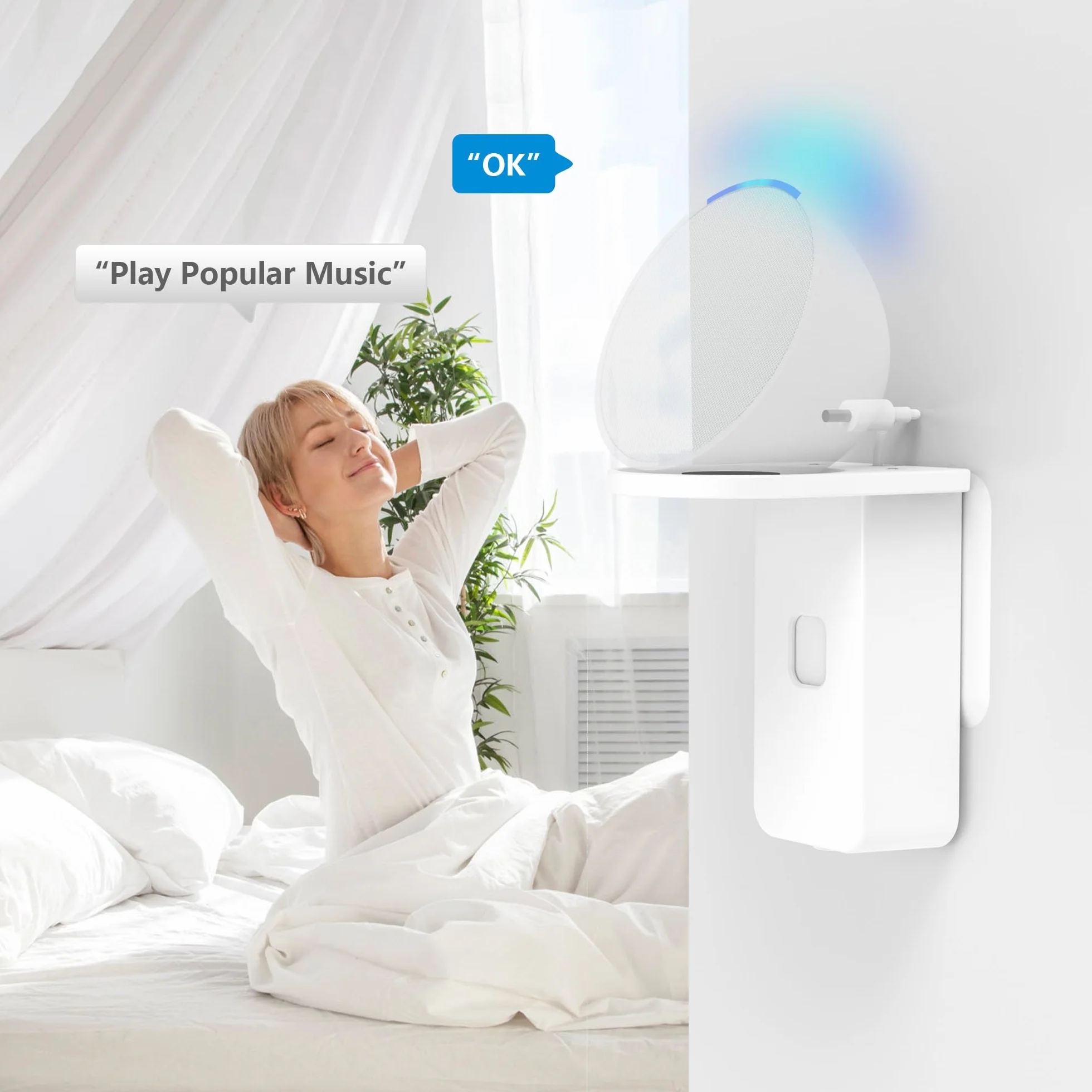 PlusAcc Soporte de Pared de Enchufe para ΡΟΡ - Soporte de Enchufe Que Ahorra Espacio para Accesorios de Altavoces Inteligentes, sin taladrar, cafetería, baño, Dormitorio (Blanco)