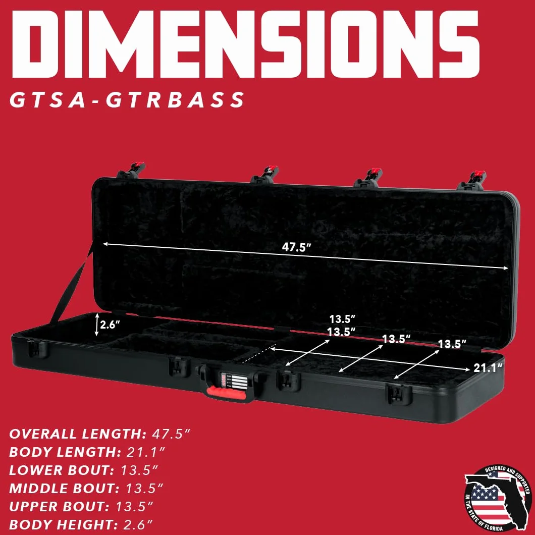 Gator Cases Estuche Moldeado para Guitarra Bajo con Cierre Aprobado por la TSA; (GTSA-GTRBASS)