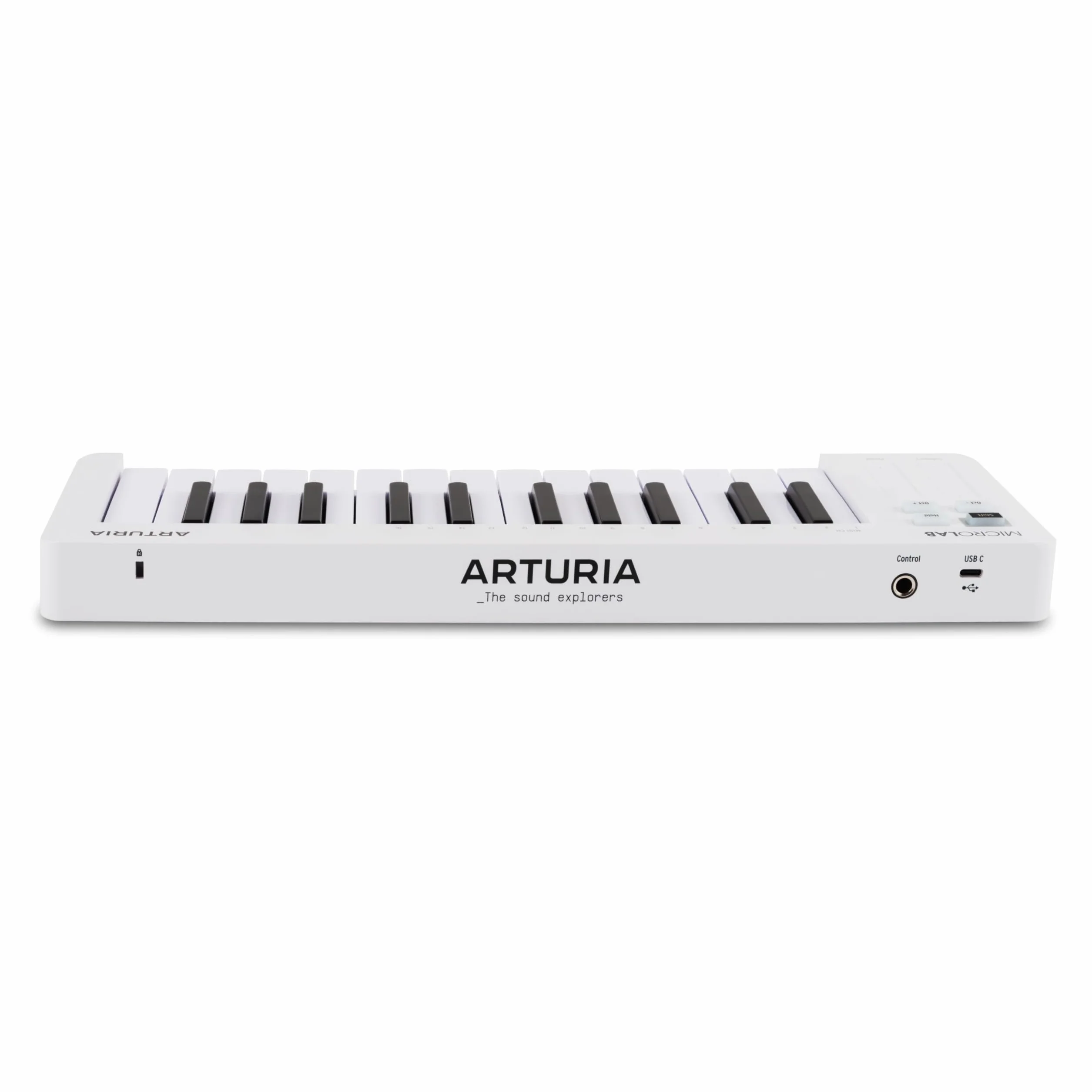 Arturia MicroLab MK3 - Teclado compacto de 25 teclas sensible a la velocidad para controlador MIDI, Bandas táctiles dobles, Modo Acordes, Entrada pedal sustain - Blanco