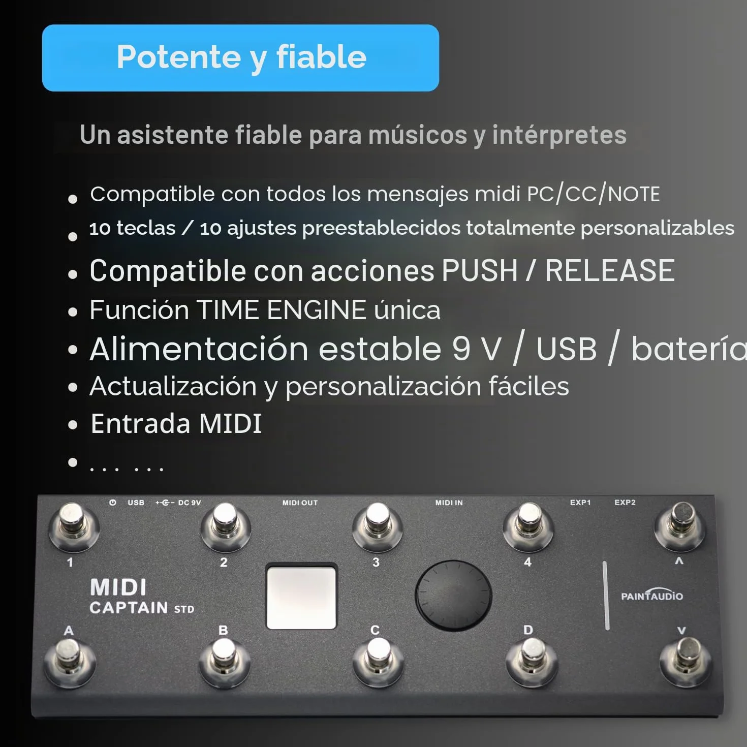 PAINTAUDIO MIDI Captain Controlador de pie multi-efectos para teclados sintetizador USB-MIDI software musical Bias con función Time Engine Soporte para todos los PC/CC/Note commander 10 interruptores
