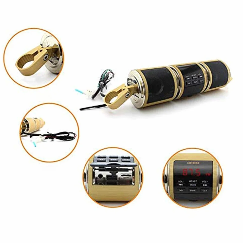 Radio FM Bluetooth para motocicleta, impermeable, 12 V, HIFI con sistema de sonido estéreo para ATV, Jet Ski, radio, alarma remota, reproductor de MP3, color negro