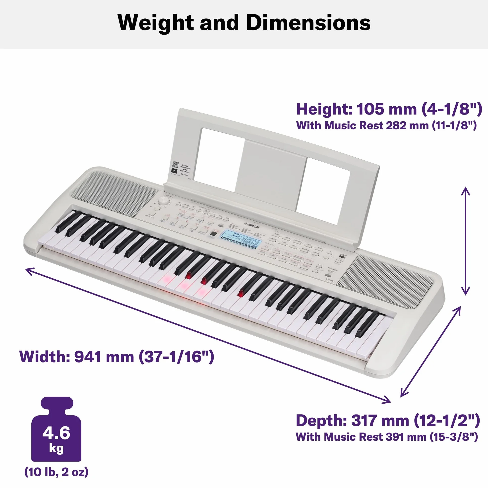 Yamaha EZ-310 Teclado portátil, cómoda función de luces guía y 61 teclas sensibles a la pulsación con polifonía de 48 notas, incluye 2 clases online con un profesor de Yamaha Music School