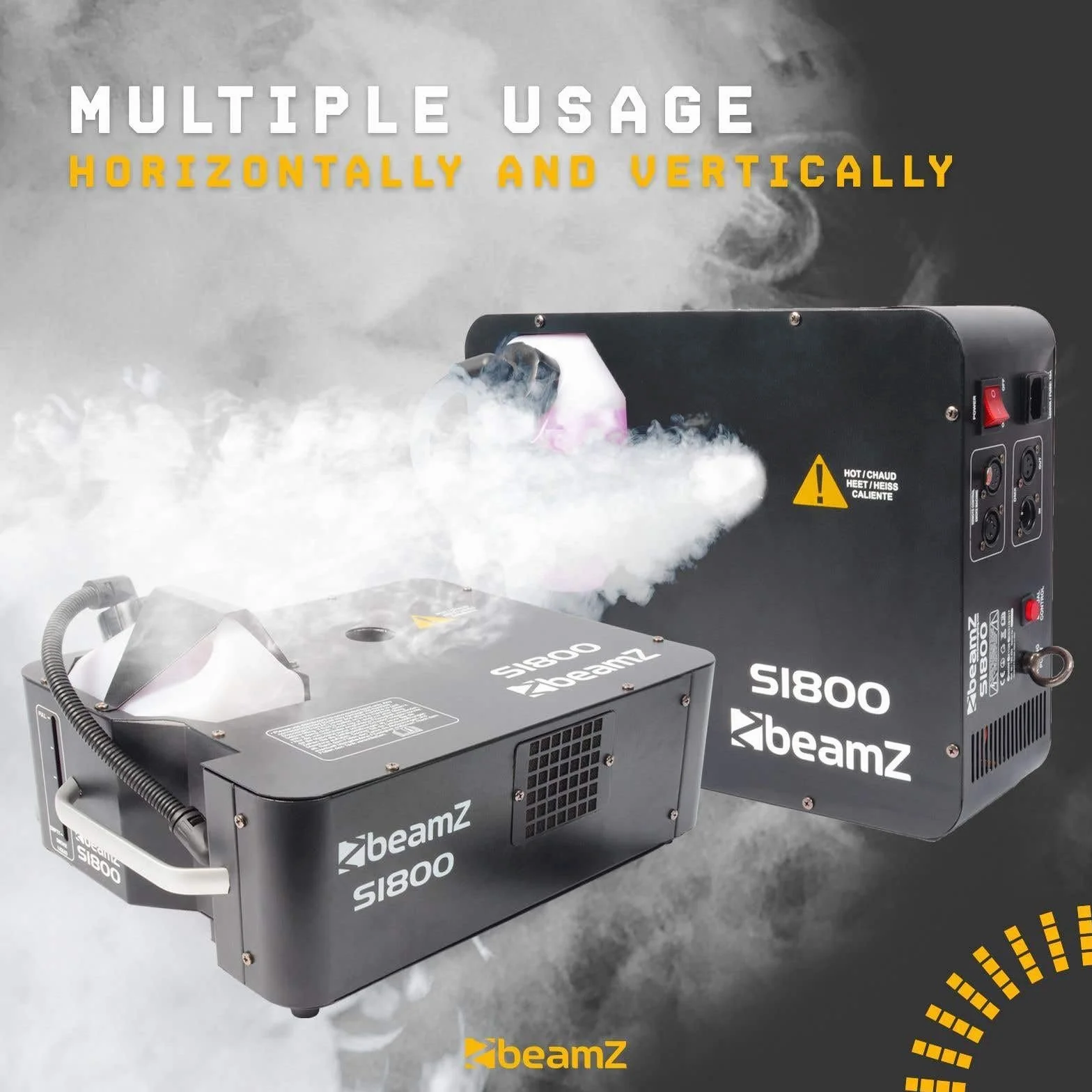BeamZ S1800 DMX Maquina de humo 2 en 1, Salida de humo Vertical/Horizontal, 1800 W Maquina de humo para Clubs, Discotecas, Espectáculos Profesionales, Eventos, Bodas, DJs, fiestas halloween