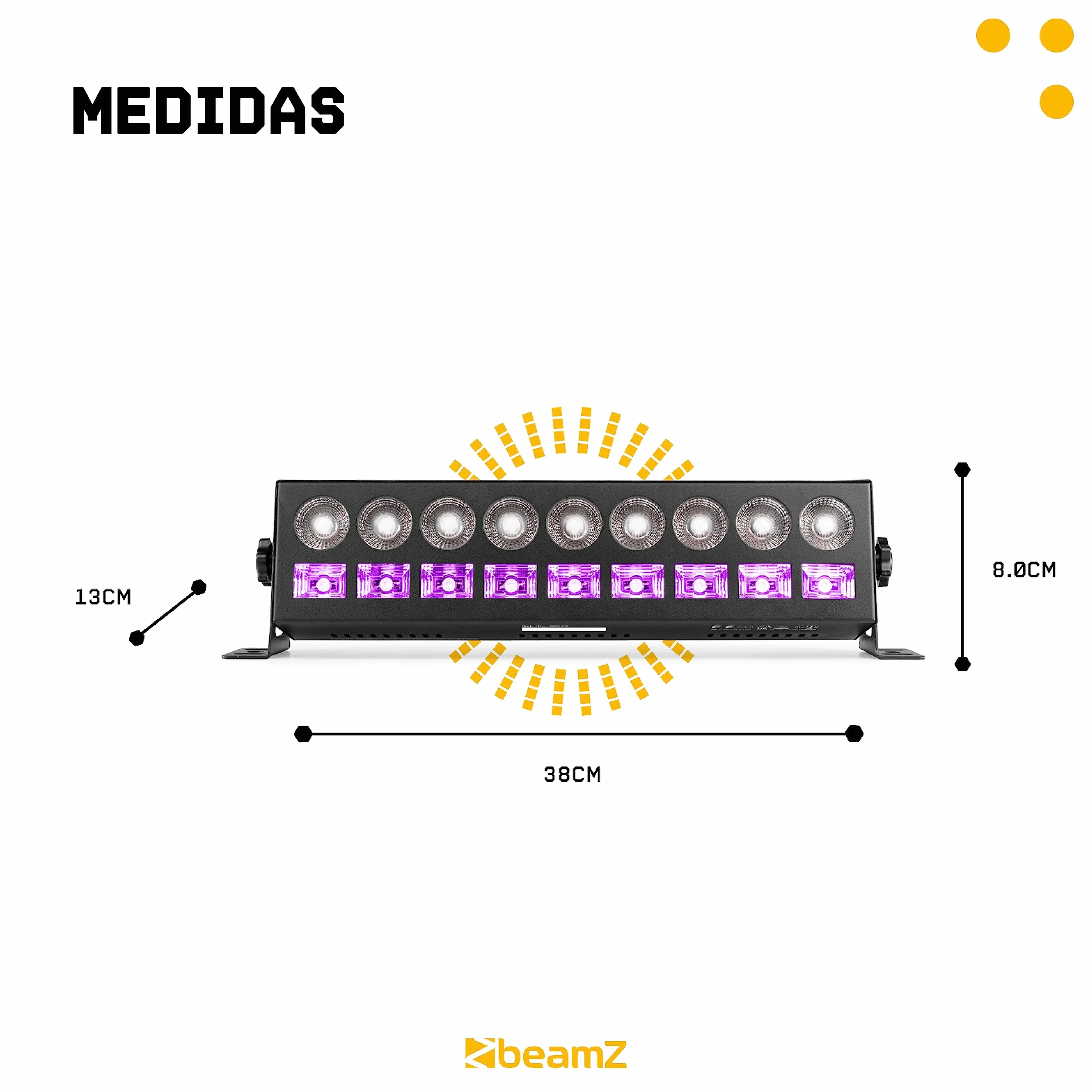 Beamz LCB99 Barra de Luces LED RGBW & UV 18 Leds - Modos DMX 8 Canales, autónomo y Maestro/Esclavo, Efecto estroboscópico, Pantalla LED, Kit de Montaje, Ideal para espectáculo de Luces Nocturno