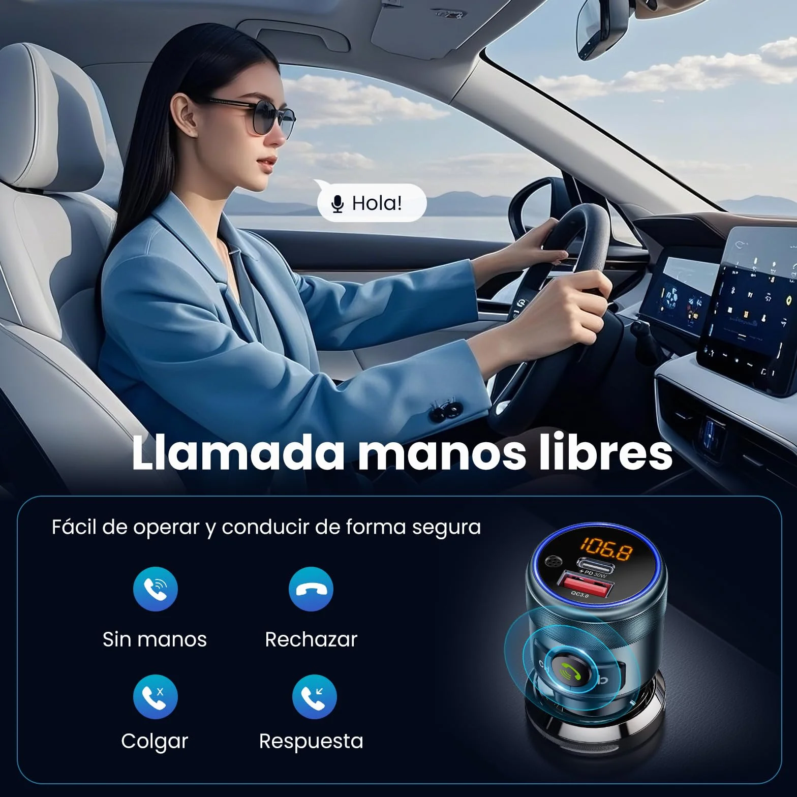GizmoVine Transmisor FM Bluetooth Coche, Bluetooth 5.3, 48W Carga Rápida Dual (PD 30W + QC3.0 18W), Manos Libres, Refuerzo de Graves, Reproductor MP3, Adaptador Bluetooth Coche Mechero