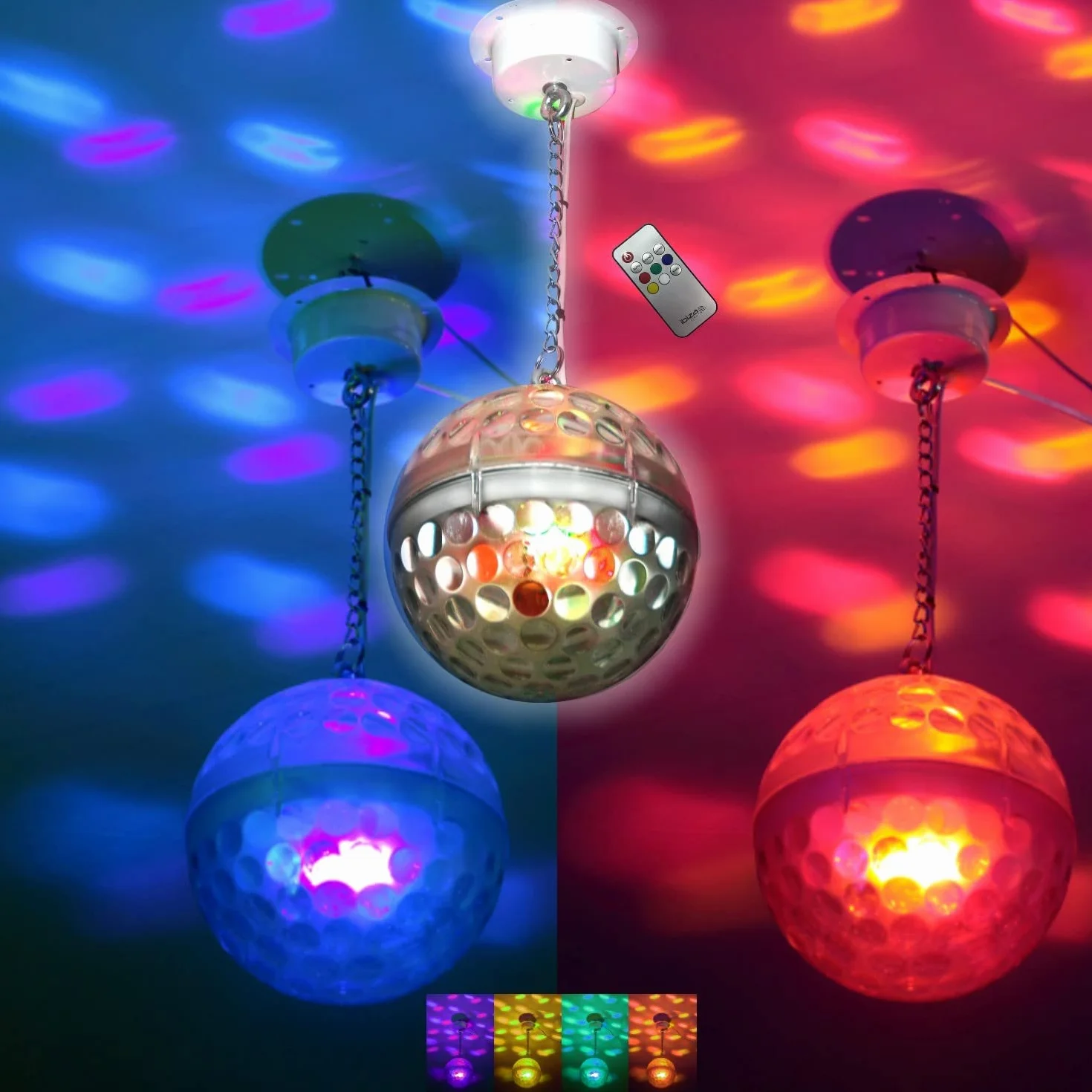 Ibiza Sound – Pack Karaoke Altavoz portátil Bluetooth inalámbrico KARAHOME-WH 120 W USB SD 2 micrófonos – Bola Disco LED RGB Astro-BALL8 Niño