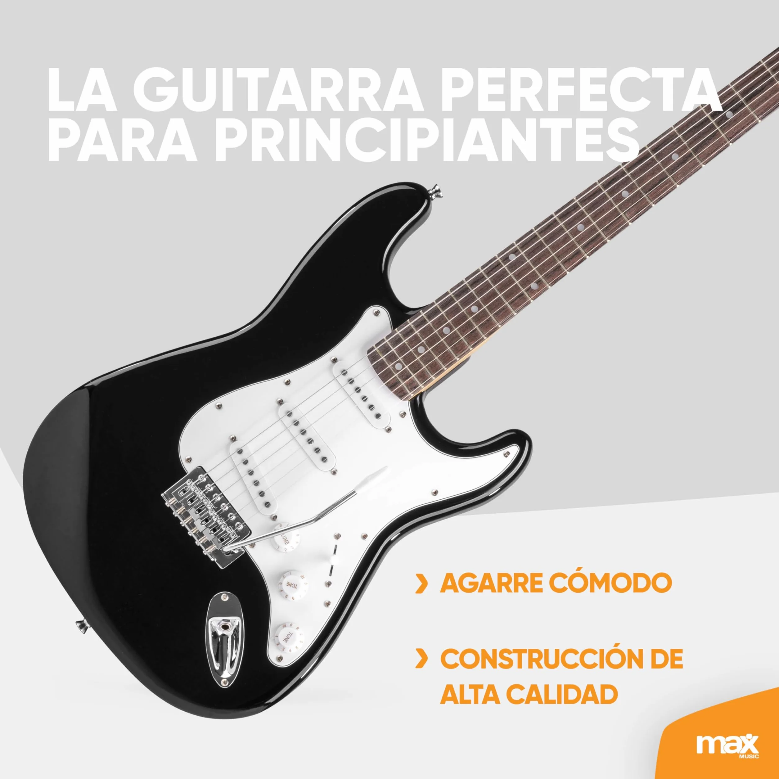 MAX GigKit Kit Guitarra Eléctrica – Kit con amplificador de 40W, soporte, funda acolchada, afinador digital, cable de instrumento, correa ajustable y accesorios – Negro
