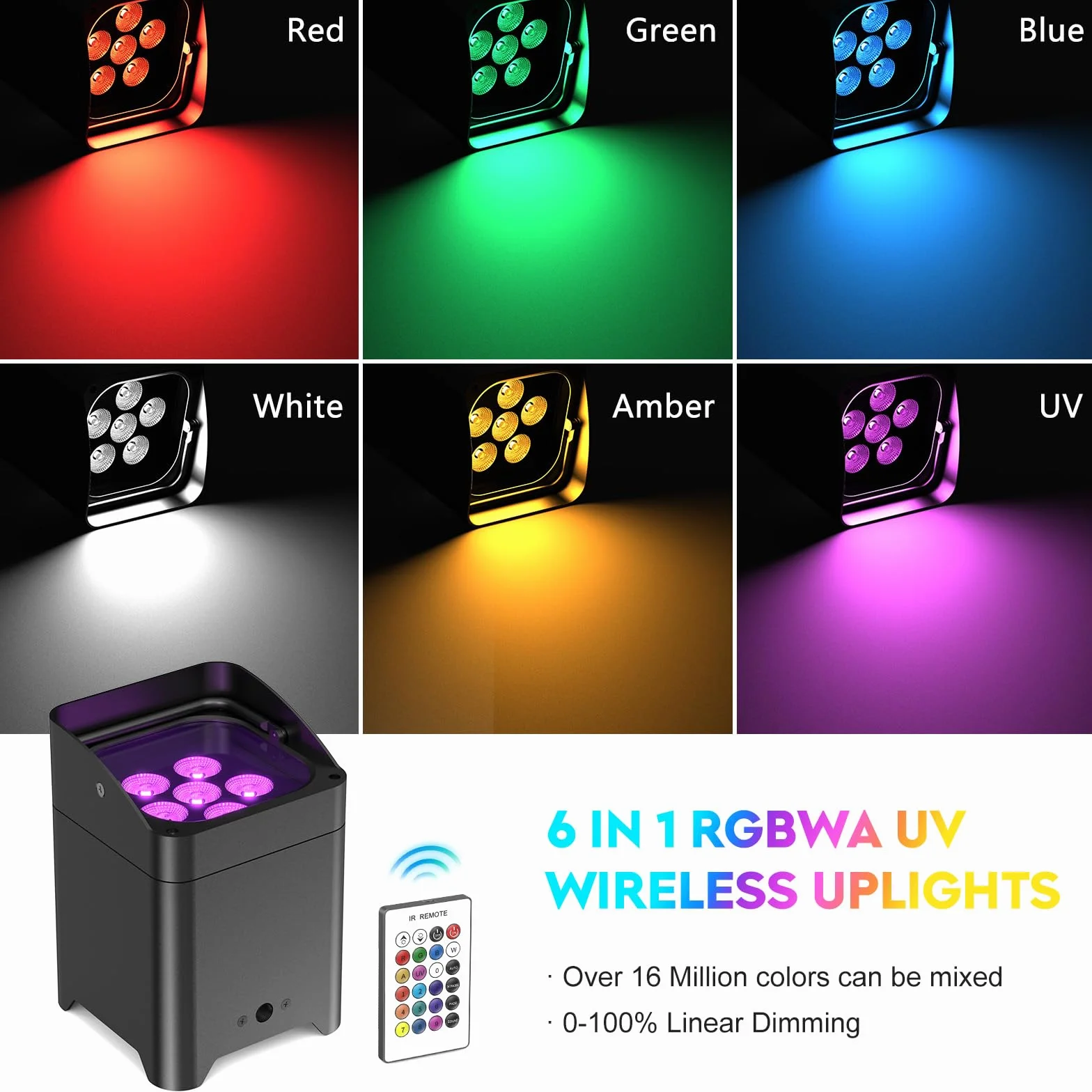 108W par led foco batería recargables, RGBWA+UV 16.7 millones colores luce discoteca con Mando a distancia/APP/DM/IR/2.4GHz Iluminación de escenario para fiesta DJ Bar Boda Cumpleaños