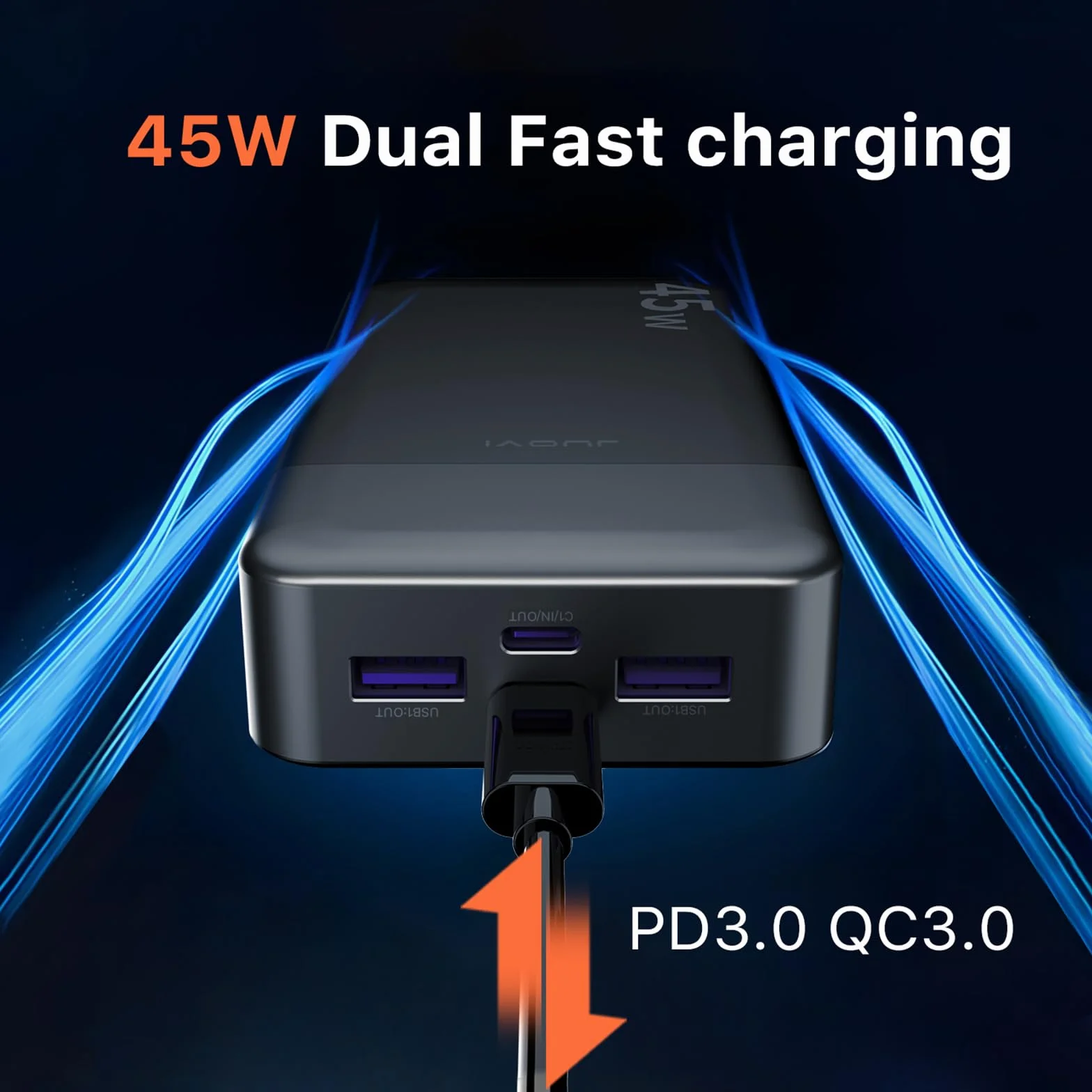 JUOVI Banco de Energía 20000mAh 45W Carga Rápida con Pantalla LED USB C Power Bank para Samsung iPhone 15 14 13 Pro MacBook