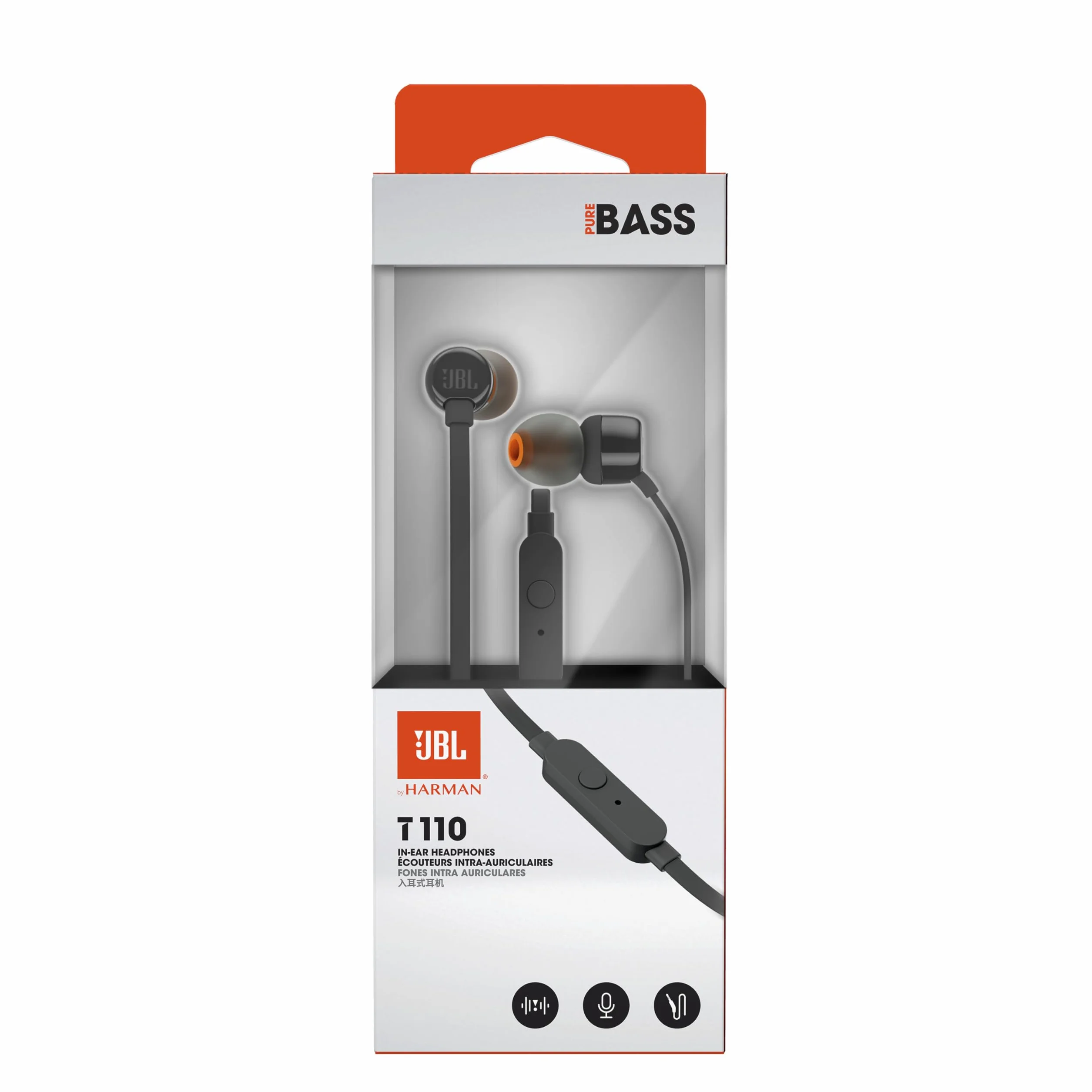 JBL T110 - Auriculares intraurales universales con mando a distancia y micrófono, color negro