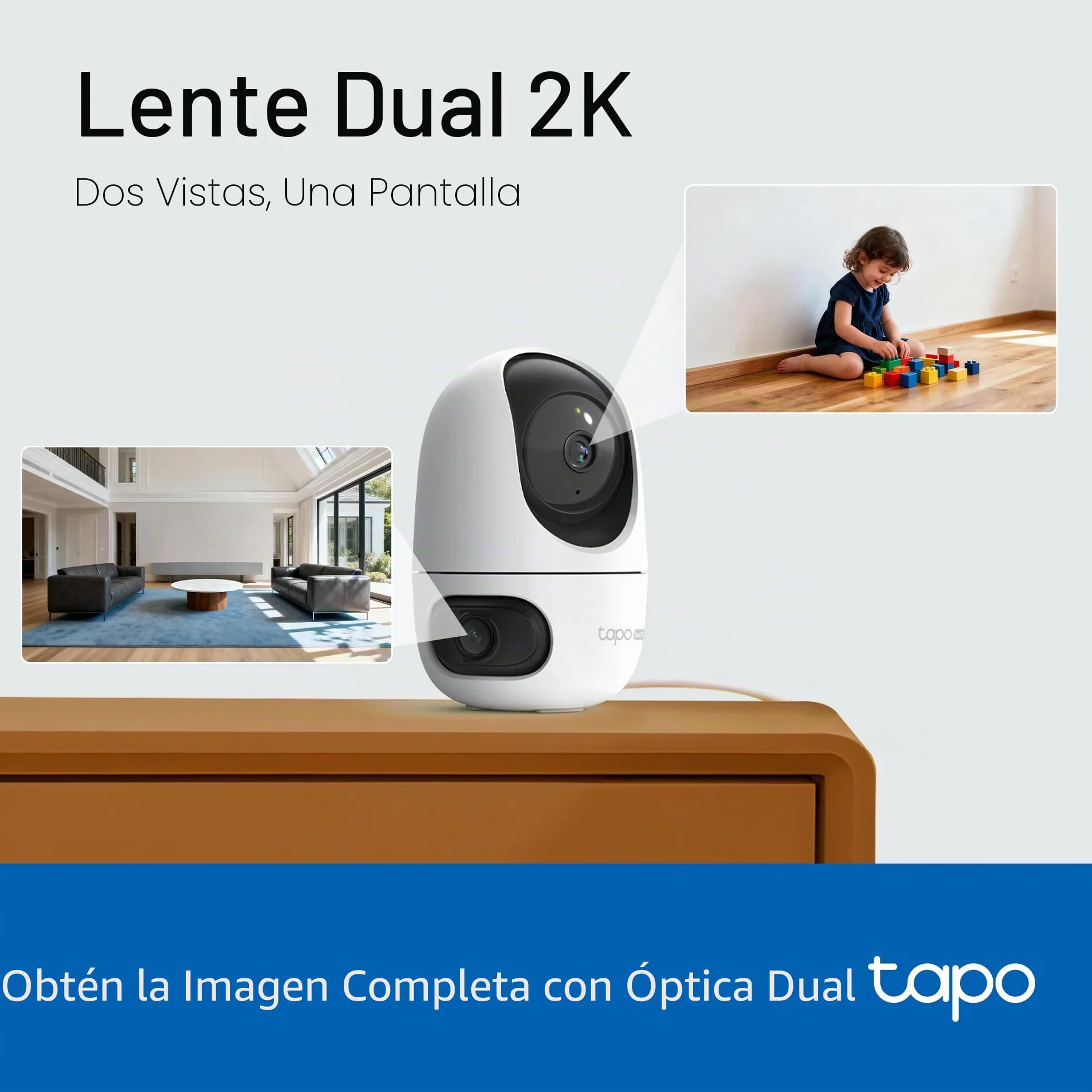 Tapo C245D Cámara de vigilancia WiFi Interior Doble Lente 2K Seguimiento automático 360° Detección IA Personas Mascotas Vehículos Visión Nocturna Audio bidireccional Almacenamiento Local
