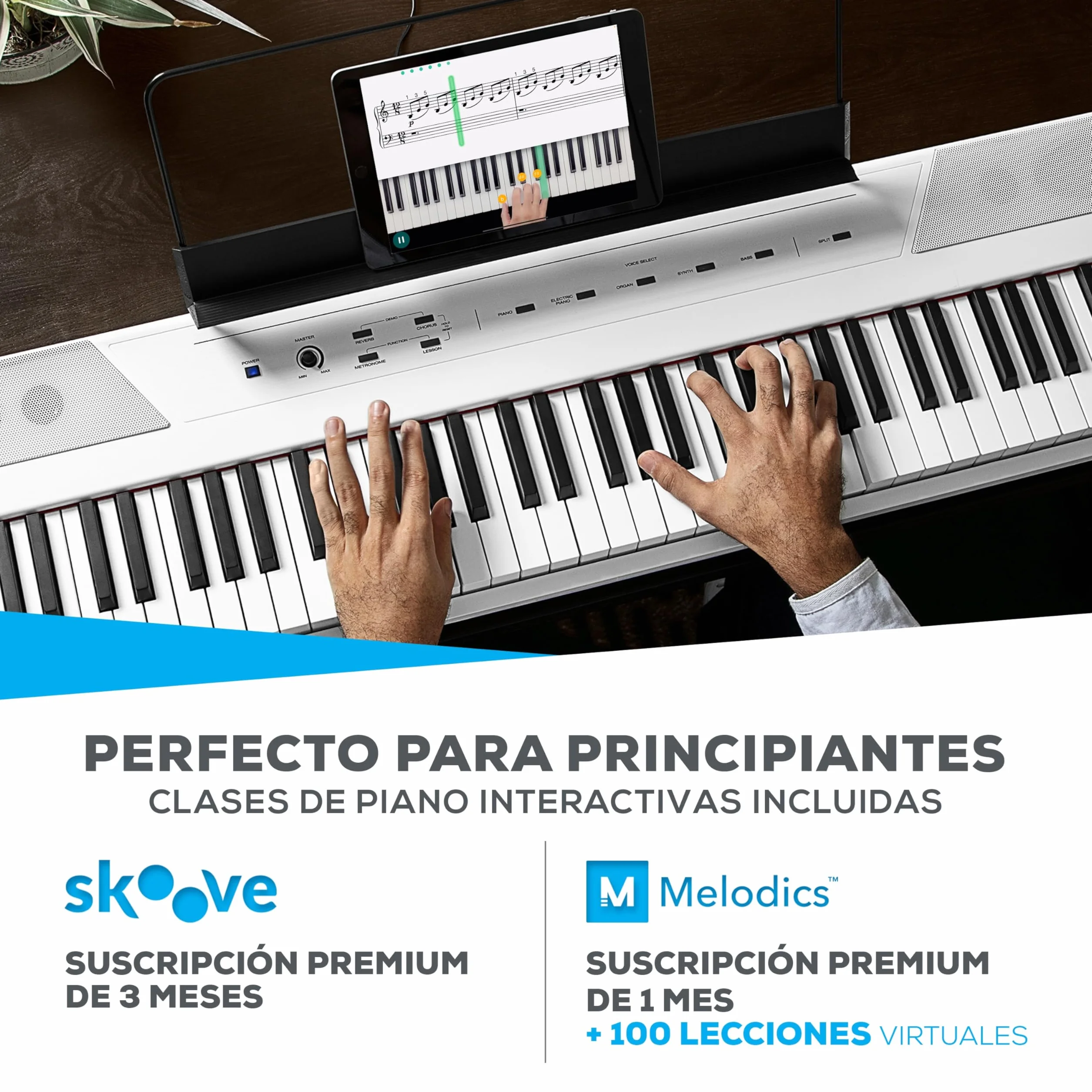 Alesis Recital Piano Eléctrico 88 Teclas Semi Contrapesadas con Altavoces, Lecciones de Piano, Metrónomo y 5 Kits de Sonidos - Blanco