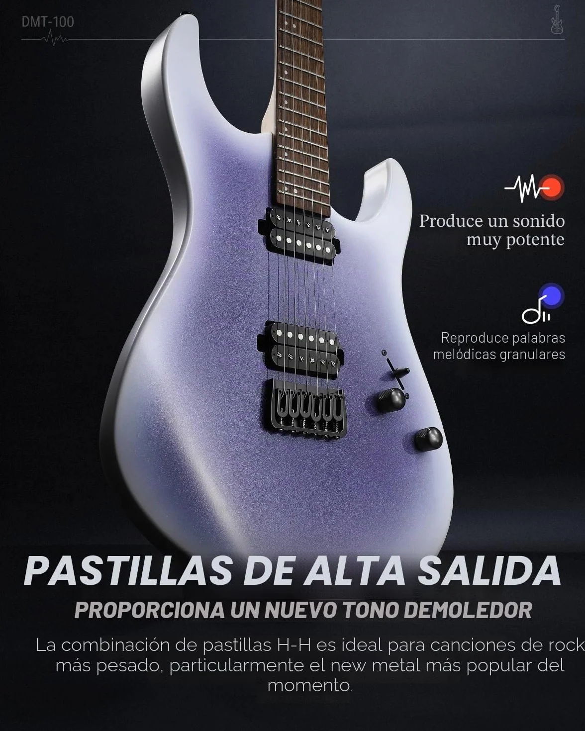 Donner Solid Body Guitarra eléctrica (metal, 39 pulgadas, con pastillas H-H, cuerdas, correa, cable, amortiguador de cuerdas para los amantes de la música rock, DMT-100 (Violeta Degradado)