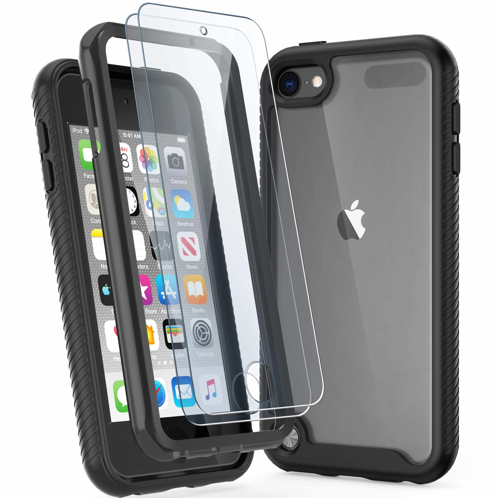 ULAK Funda iPod Touch 7, iPod Touch 5/6 Carcasa con Protector de Pantalla Incorporado Híbrido Clear Cubierta de la Suave Resistente a Rayones Absorción de Choque Caso para iPod Touch 5/6/7 - Negro