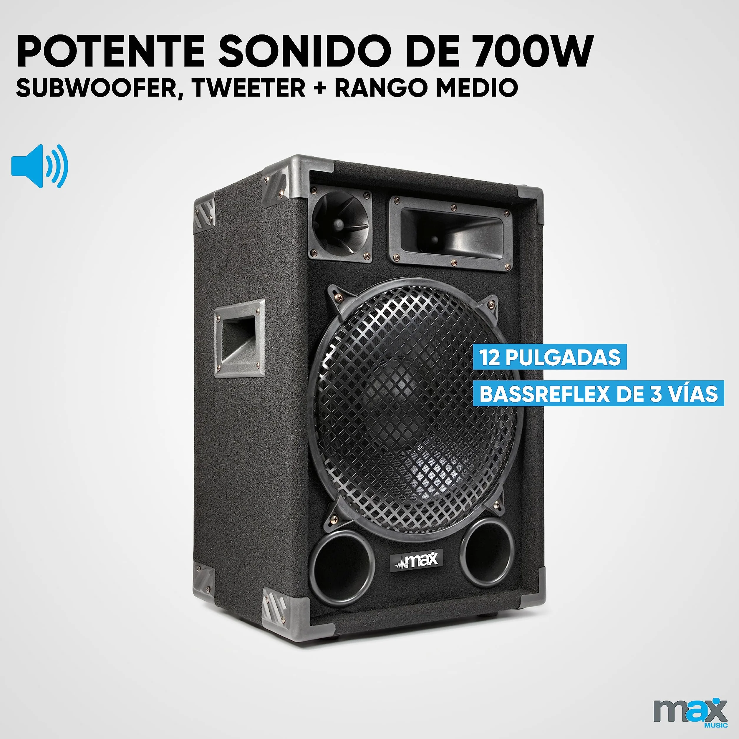 MAX12 DJ - Kit completo de instalación PA (1400 W, 2 altavoces de 12 pulgadas, incluye amplificador, consola de mezclas y micrófono, reproductor MP3 USB/SD, entradas AUX y fono, sistema de música