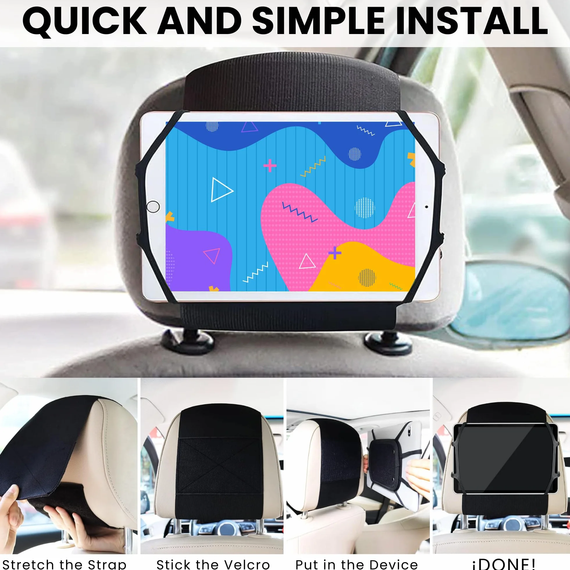 Soporte para Tablet en Coche - Reposacabezas Elástico para Todas las Tabletas de 6.5 a 11 Pulgadas, Compatible con iPad, Switch y Fire