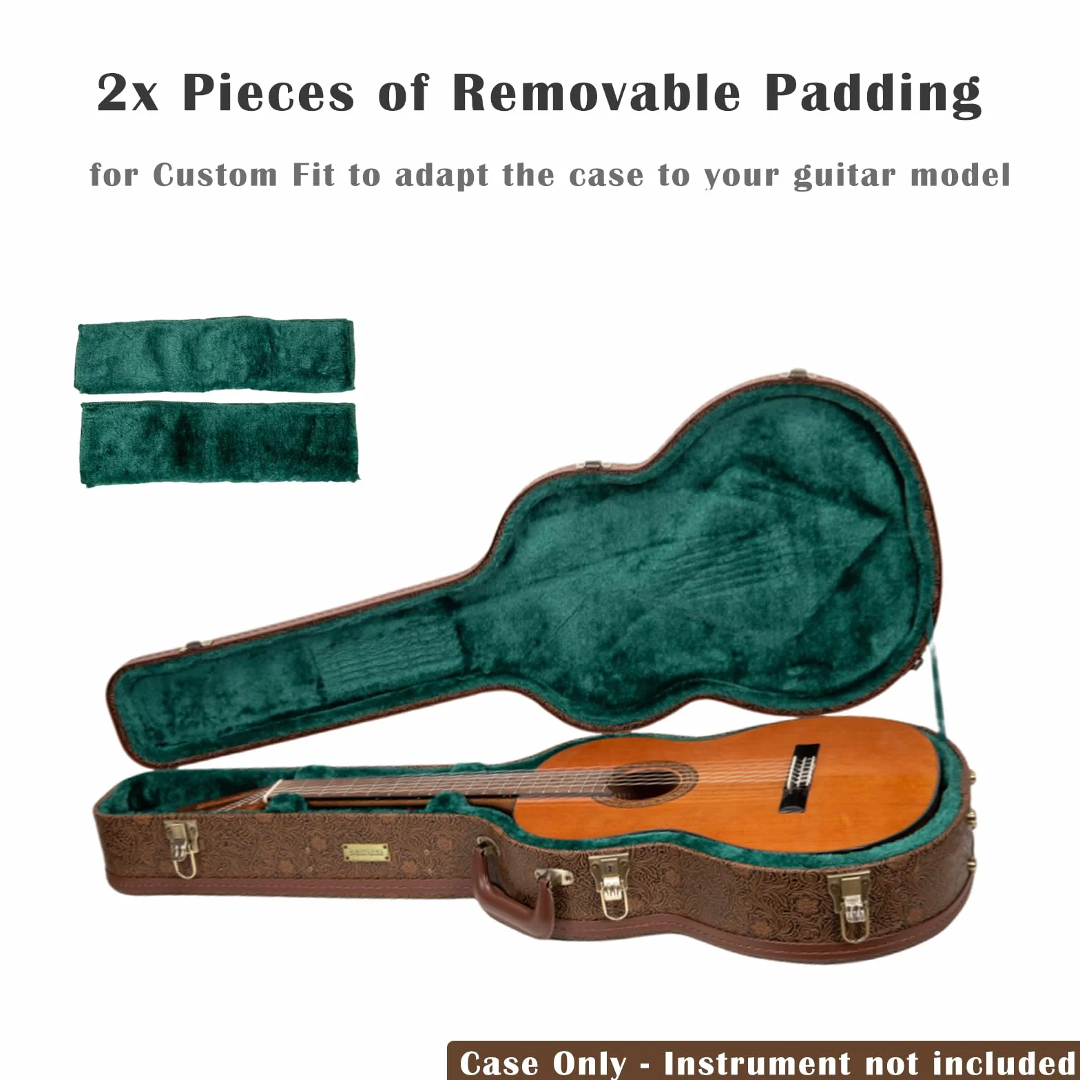 Crossrock Designer Series - Funda universal de madera para guitarra clásica 4/4, cerradura de seguridad, patas de metal, espacio de almacenamiento, marrón flor (CRW530CBQ), Marrón flor, 4/4 Classical,