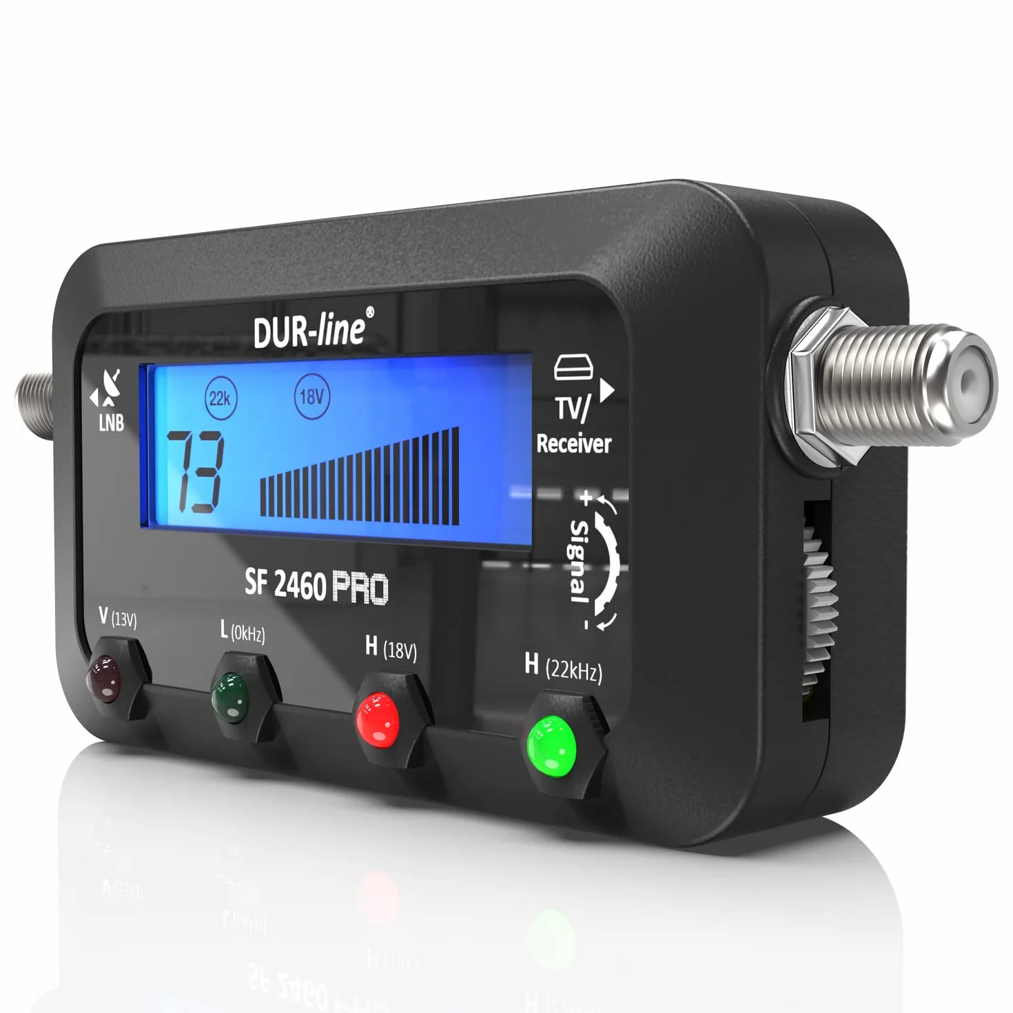 DUR-line SF 2460 Pro – Digital Satfinder – Medidor preciso para alinear tu cuenco satelital – Buscador de satélite, incluye cable F, señal de sonido, pantalla LCD, Astra, Hotbird