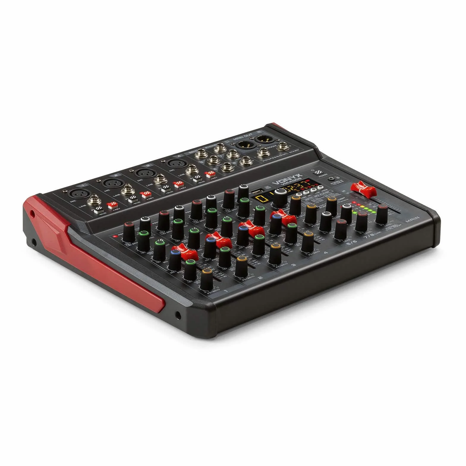 Vonyx VM-KG08 Consola de mezclas de 8 canales - Con Bluetooth, reproductor MP3, interfaz de audio USB, procesador de sonido, alimentación fantasma, pantalla LED, ideal para bares y locales pequeños
