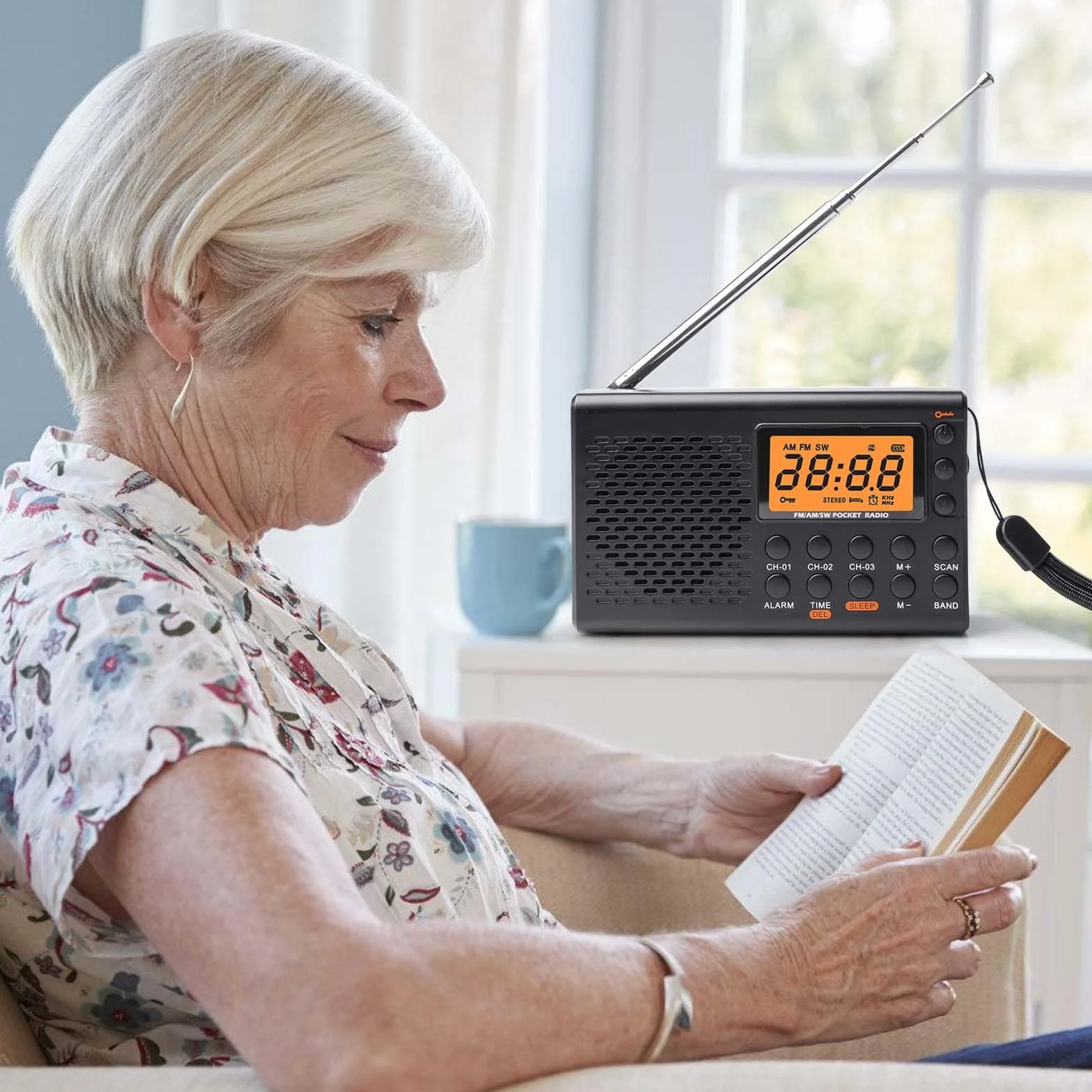 Radio portátil Am/FM/SW con Pantalla LCD, Funciona con Pilas, Altavoz Integrado, Alarma, Temporizador de Apagado automático, Conector para Auriculares, Radio de Cocina con 35 presintonías.