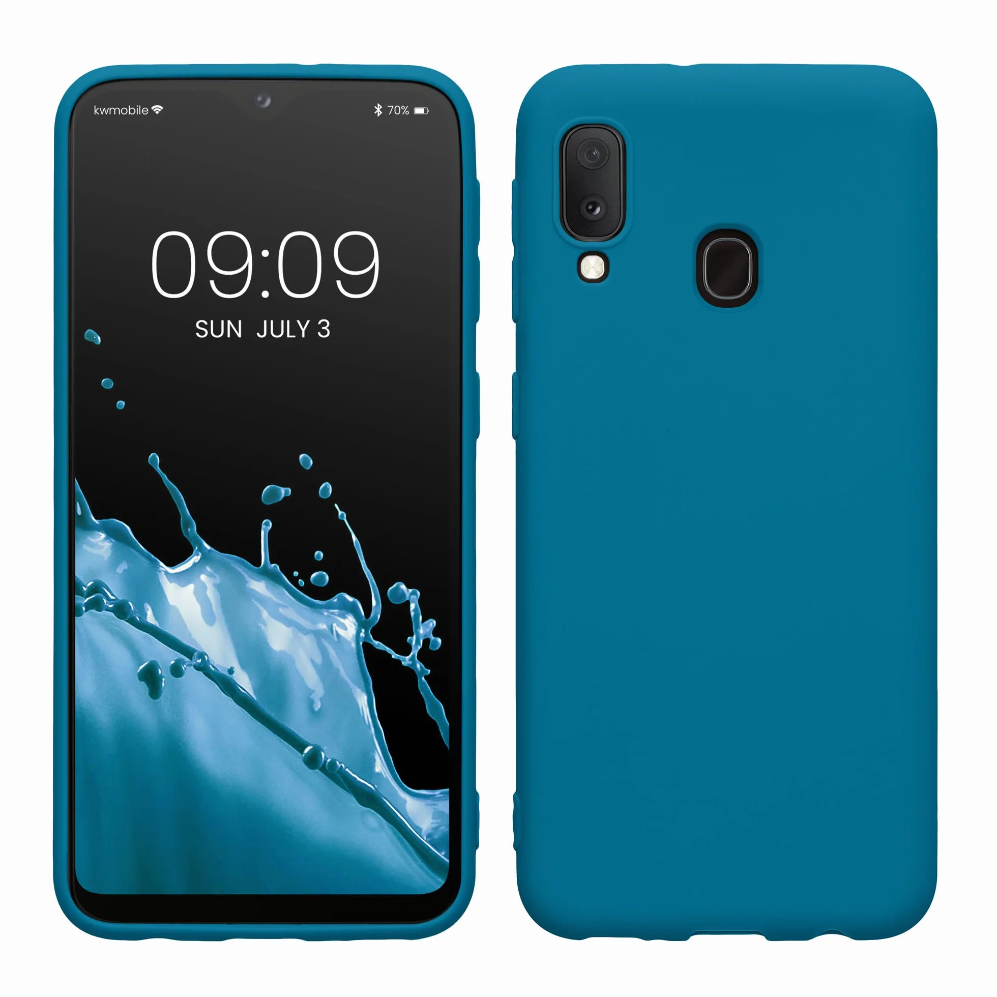 kwmobile Funda Samsung Galaxy A20e Carcasa TPU Silicona Bordes elevados Azul océano