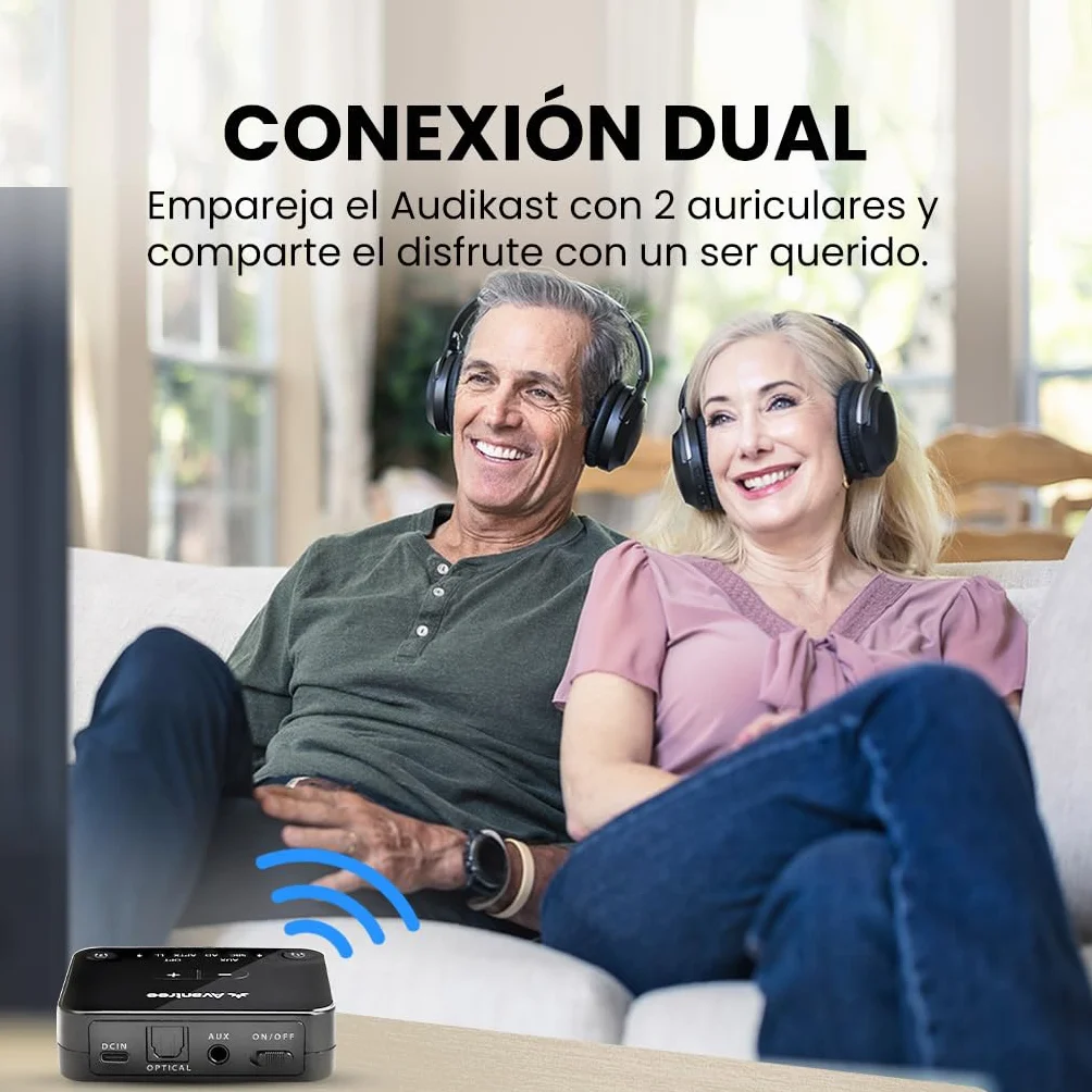 Avantree Audikast 3 - Transmisor Bluetooth 5.3 para TV con Puerto de Salida de Audio óptico o AUX, aptX-Adaptive, Conexión Dual para 2 Auriculares y Alcance de 30 Metros