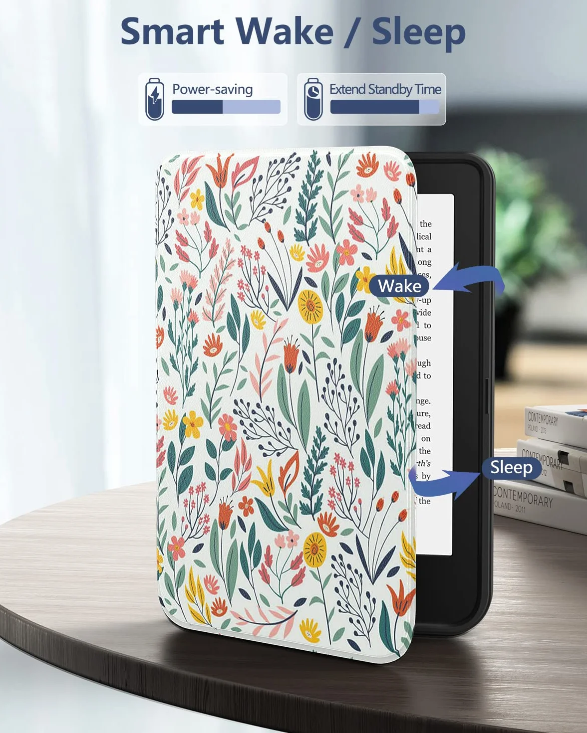 MoKo Funda para Tolino Shine Color/Shine 5(2024)/Shine 4(2022) y Kobo Clara BW/Color/2E 6", Funda Folio Ultra Delgada y Ligera con Auto Wake/Sleep, Flores