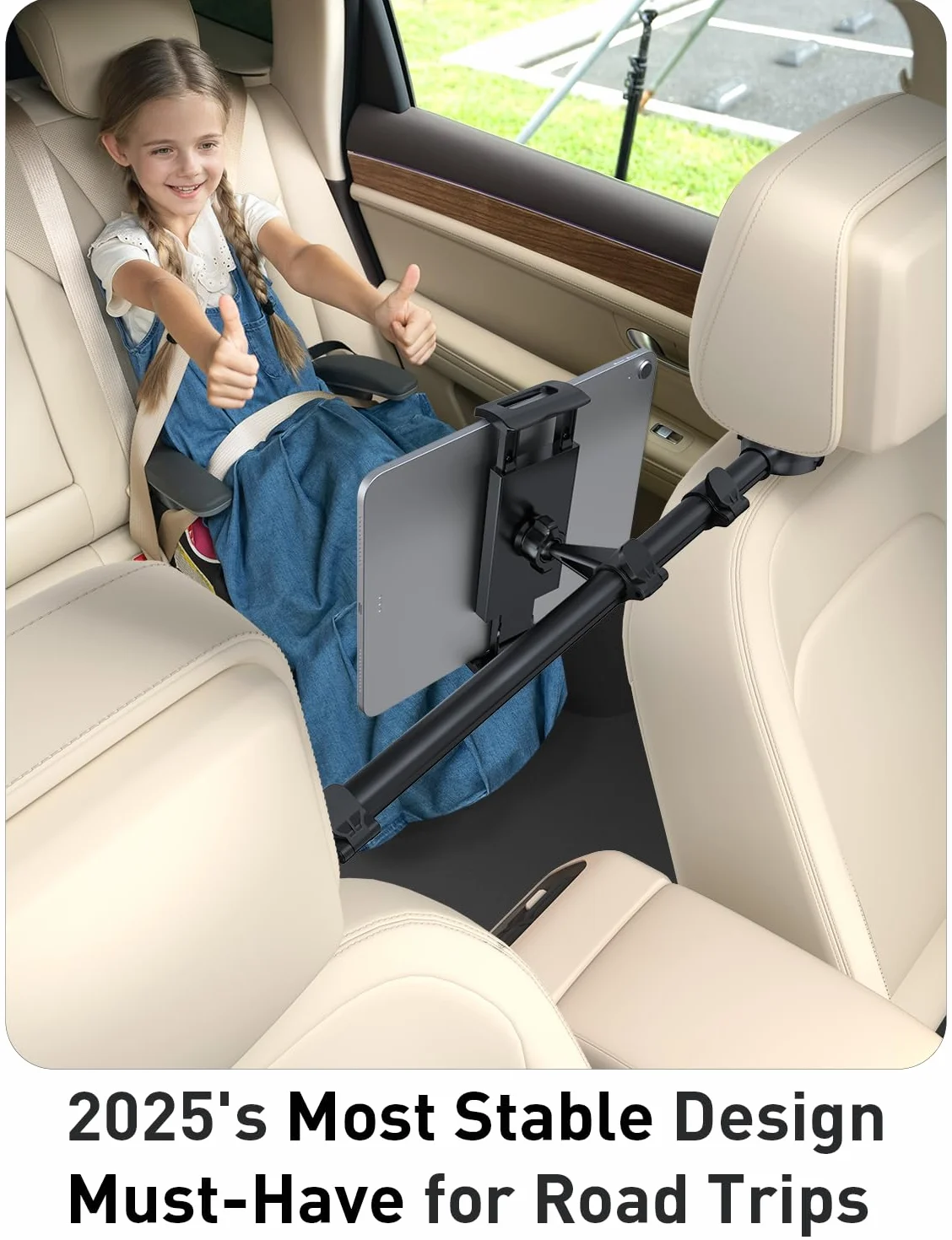 TRYONE Soporte Tablet Coche Reposacabezas [ Abatible Frontal y Trasero] Extensible Porta Accesorios Carro, Sujeta Camper para iPad, Tablet y Monitor/eReader/Switch/Otros 4,7-16.1Pulgadas/con 2 Ganchos
