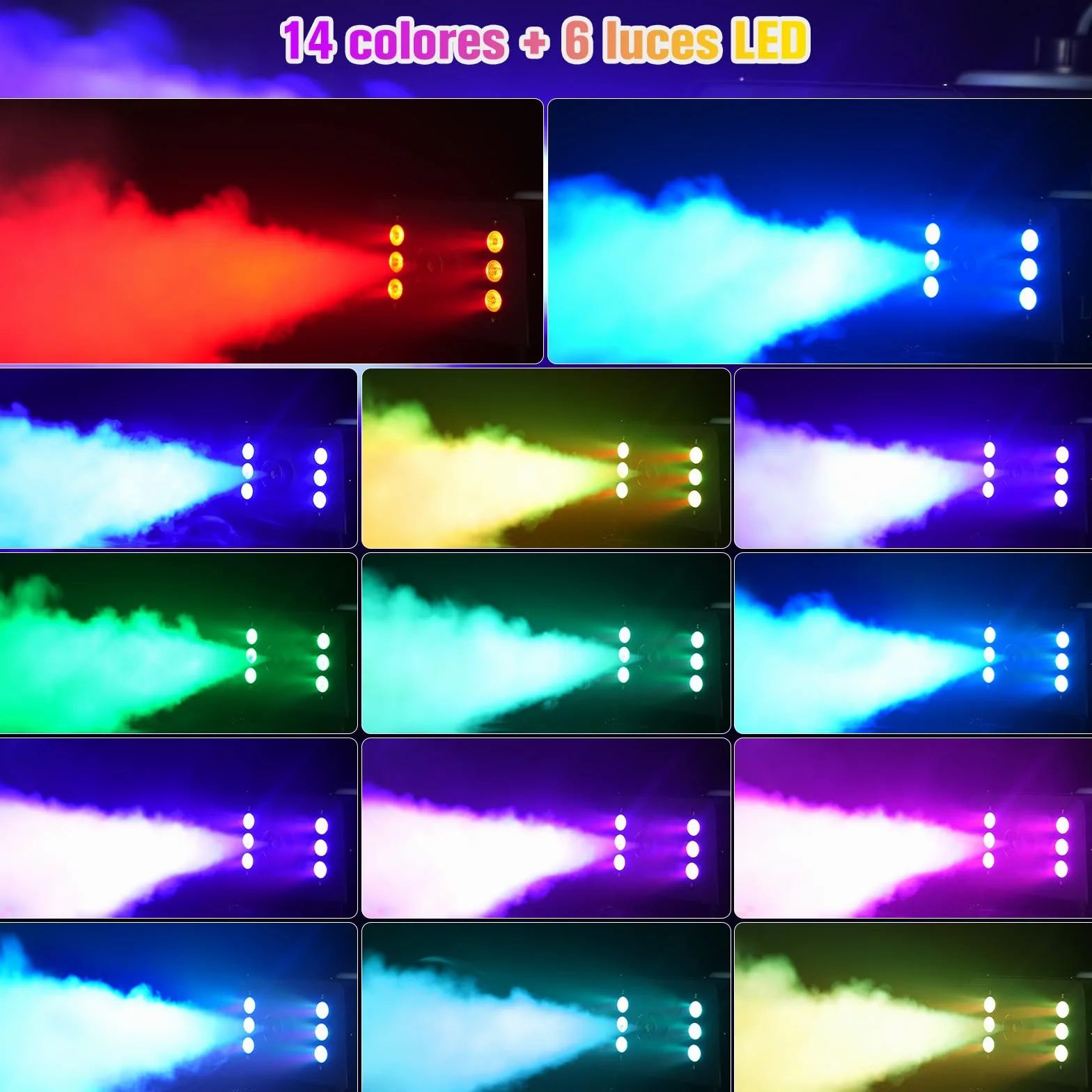 UKing 1500W Máquina de Humo con 6 LED RGB, Máquina de Humo para Fiestas con Control Remoto y 1L Tanque, Alto Volumen de Niebla, para Halloween, Navidad y bodas