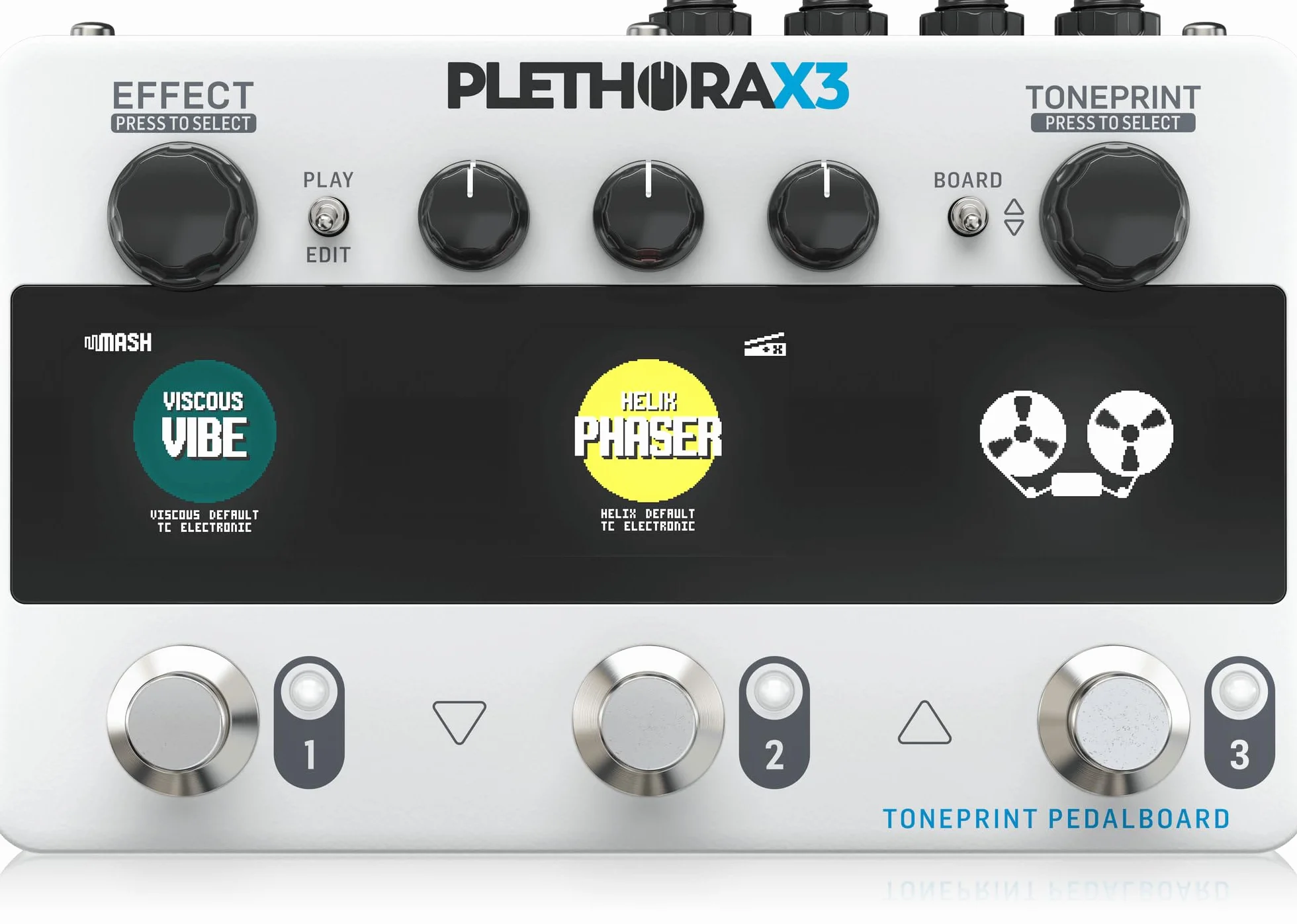 TC Electronic PLETHORA X3 Pedal de guitarra | Pedalboard TonePrint con hasta 127 tableros | 3 espacios para pedales | 75 espacios TonePrint por efecto | 3 interruptores de pie MASH | Looper de cinta